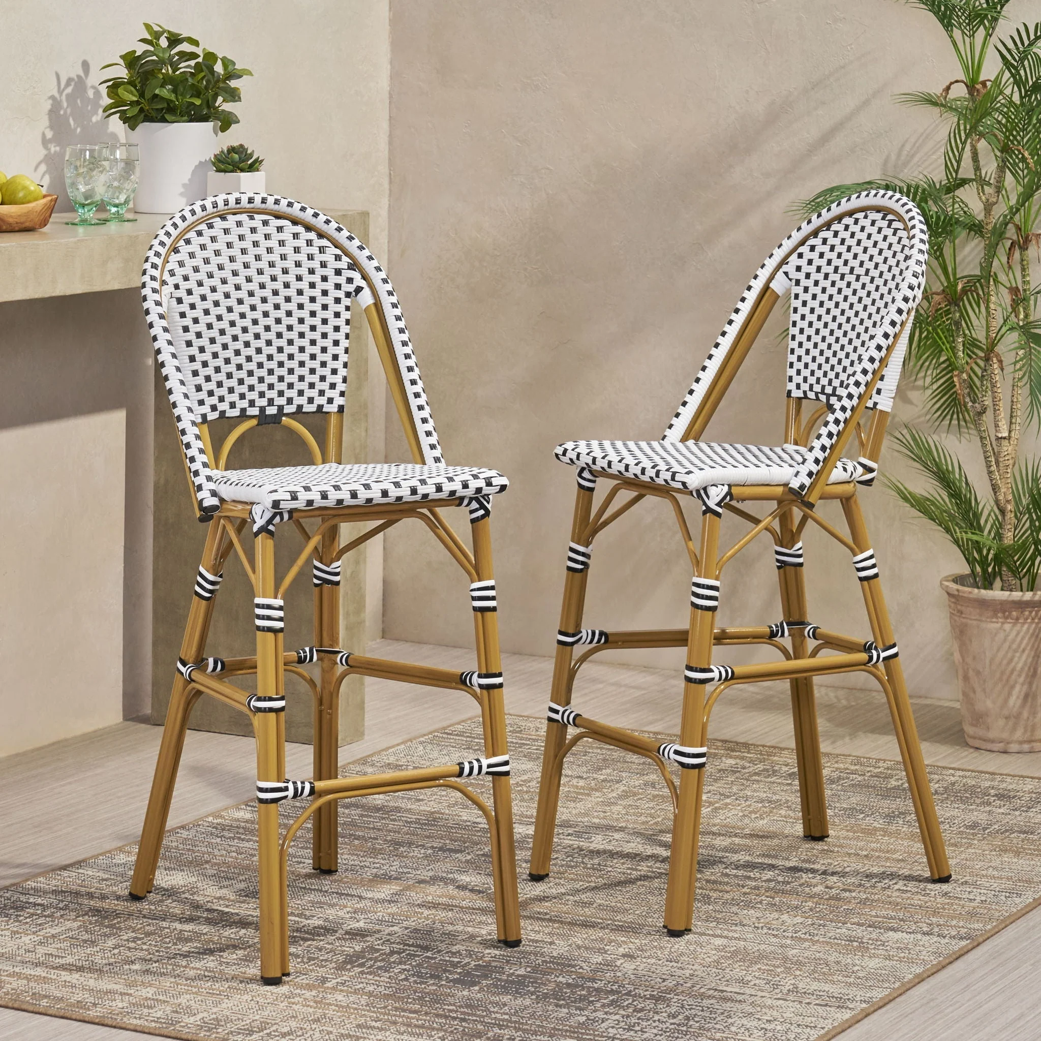 Outdoor Pe Rattan French Barstool Set - Image 12
