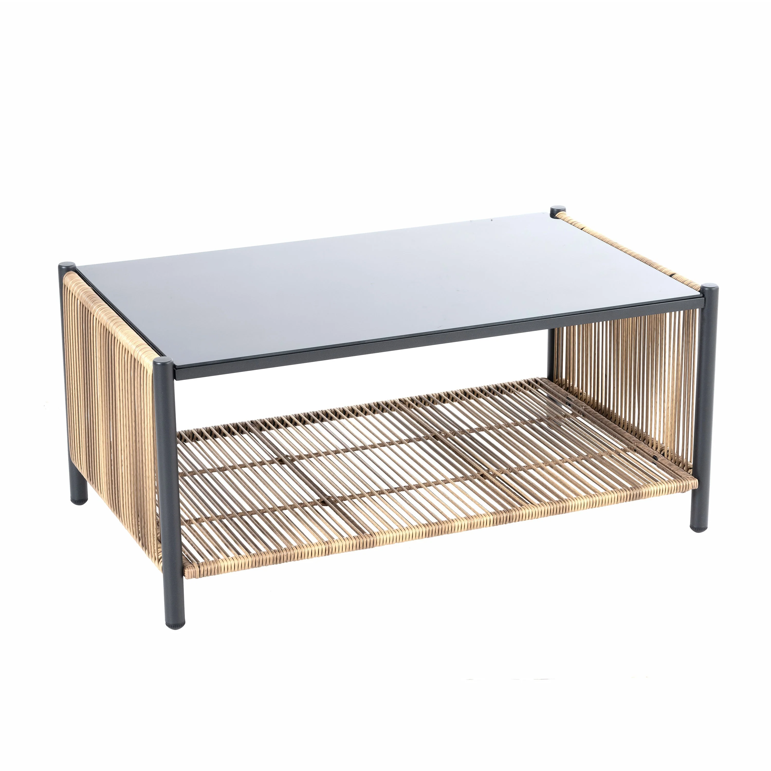 Outdoor PE Wicker 2-Seater Sofa Set with Grey Cushions and Table - Image 2
