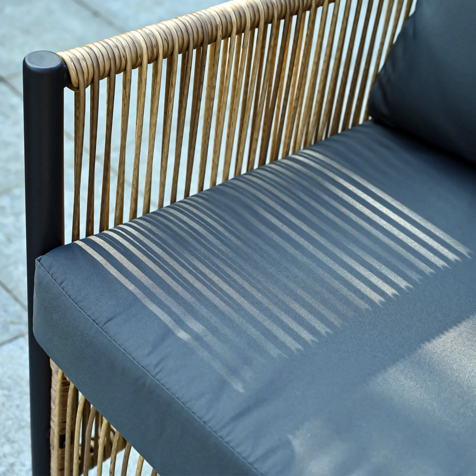 Outdoor PE Wicker 2-Seater Sofa Set with Grey Cushions and Table - Image 5