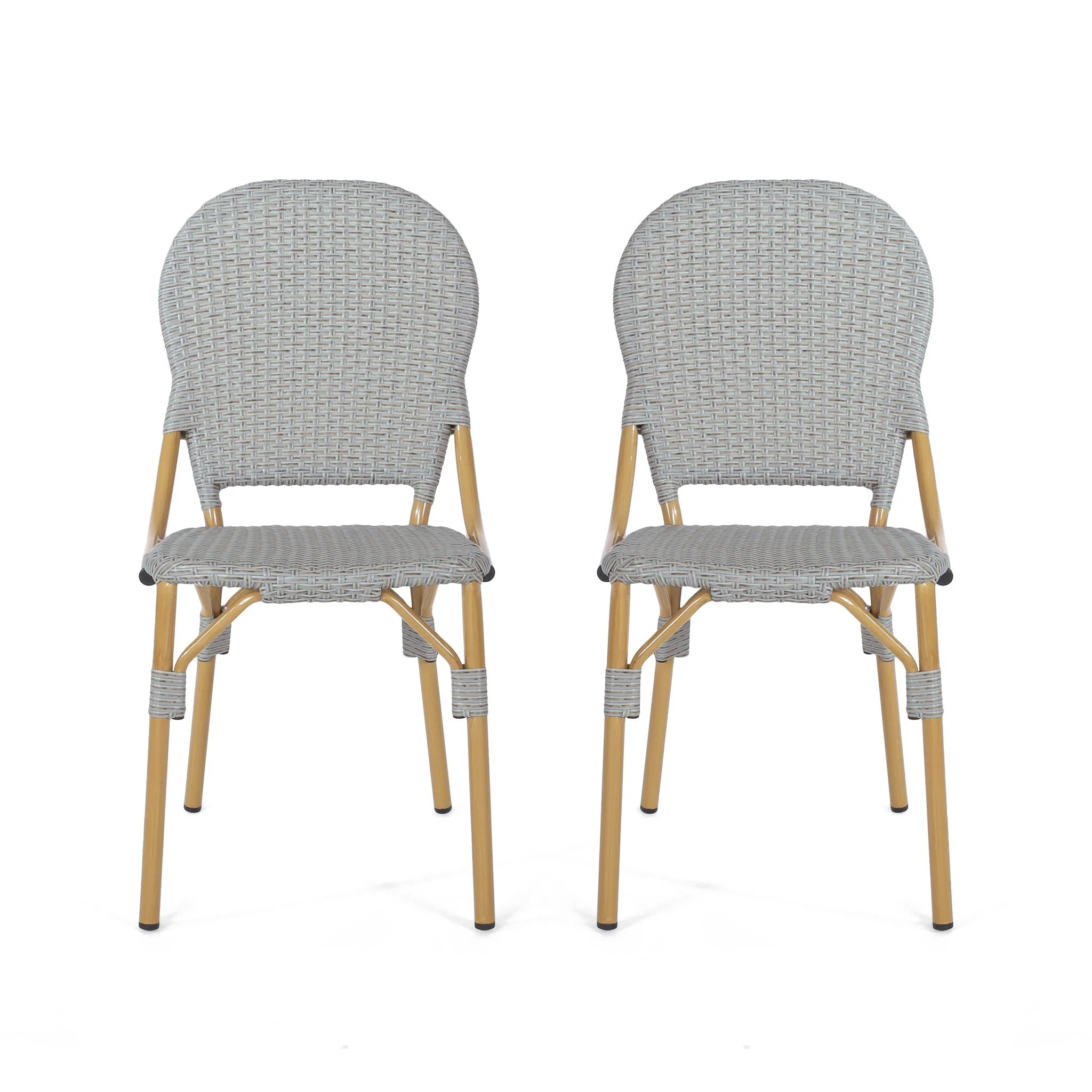 Outdoor Rattan and Aluminum Armless French Bistro Chairs (Set of 2) - Dark Gray