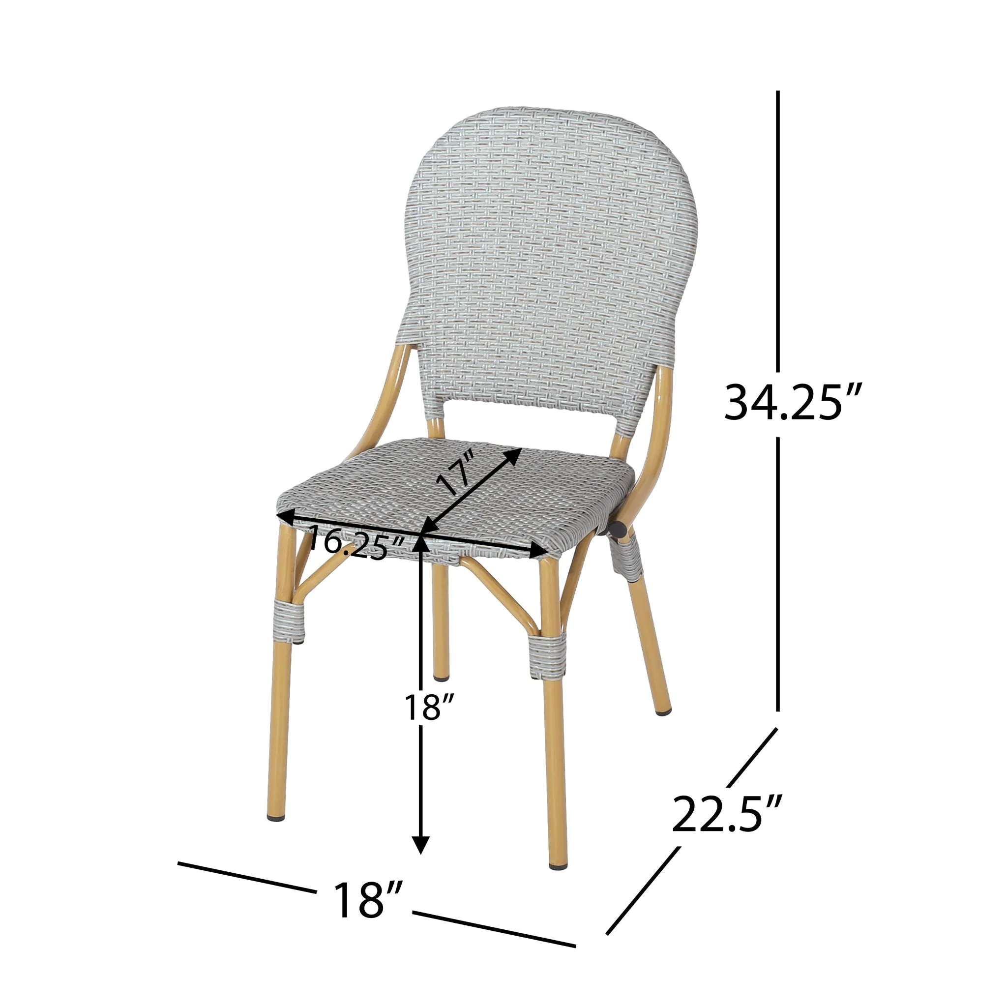Outdoor Rattan and Aluminum Armless French Bistro Chairs (Set of 2) - Dark Gray - Image 2