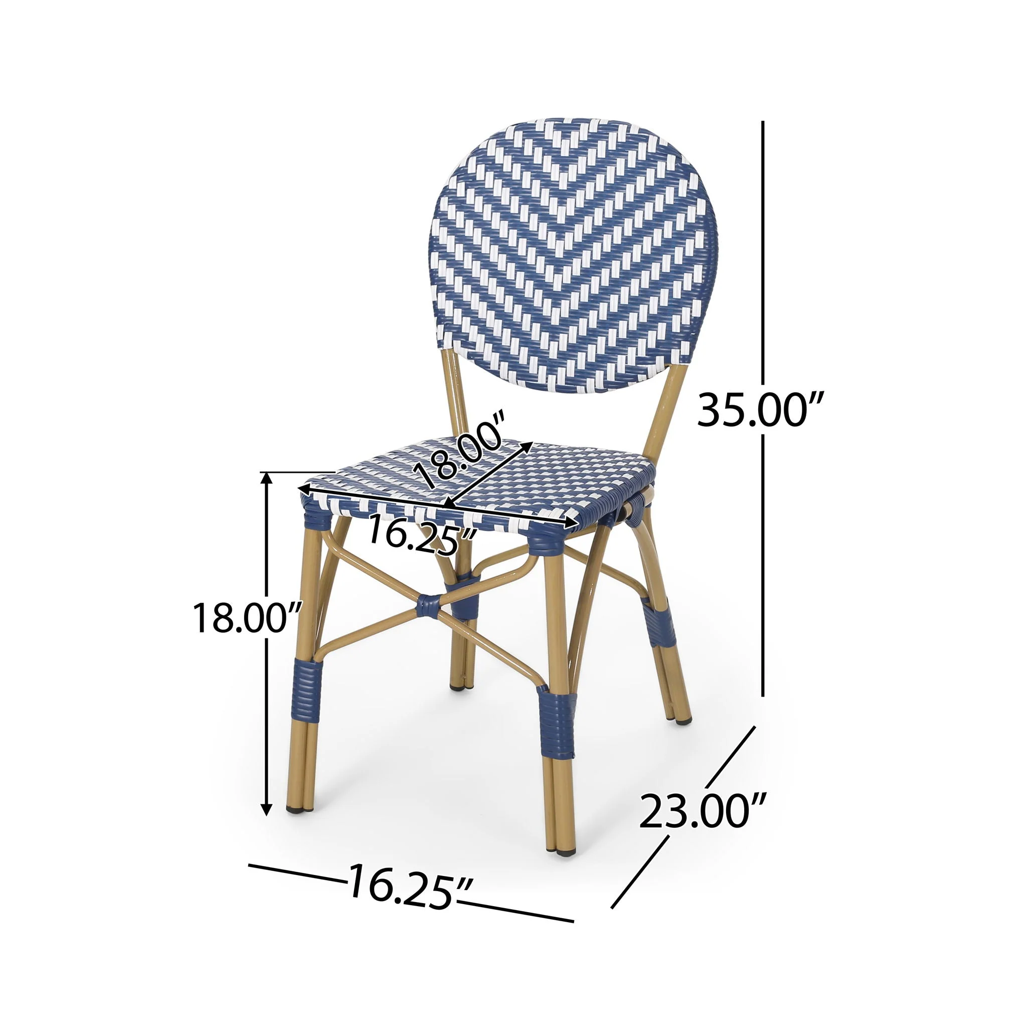 Outdoor Rattan And Aluminum French Armless Bistro Chairs Set - Navy Blue - Image 4