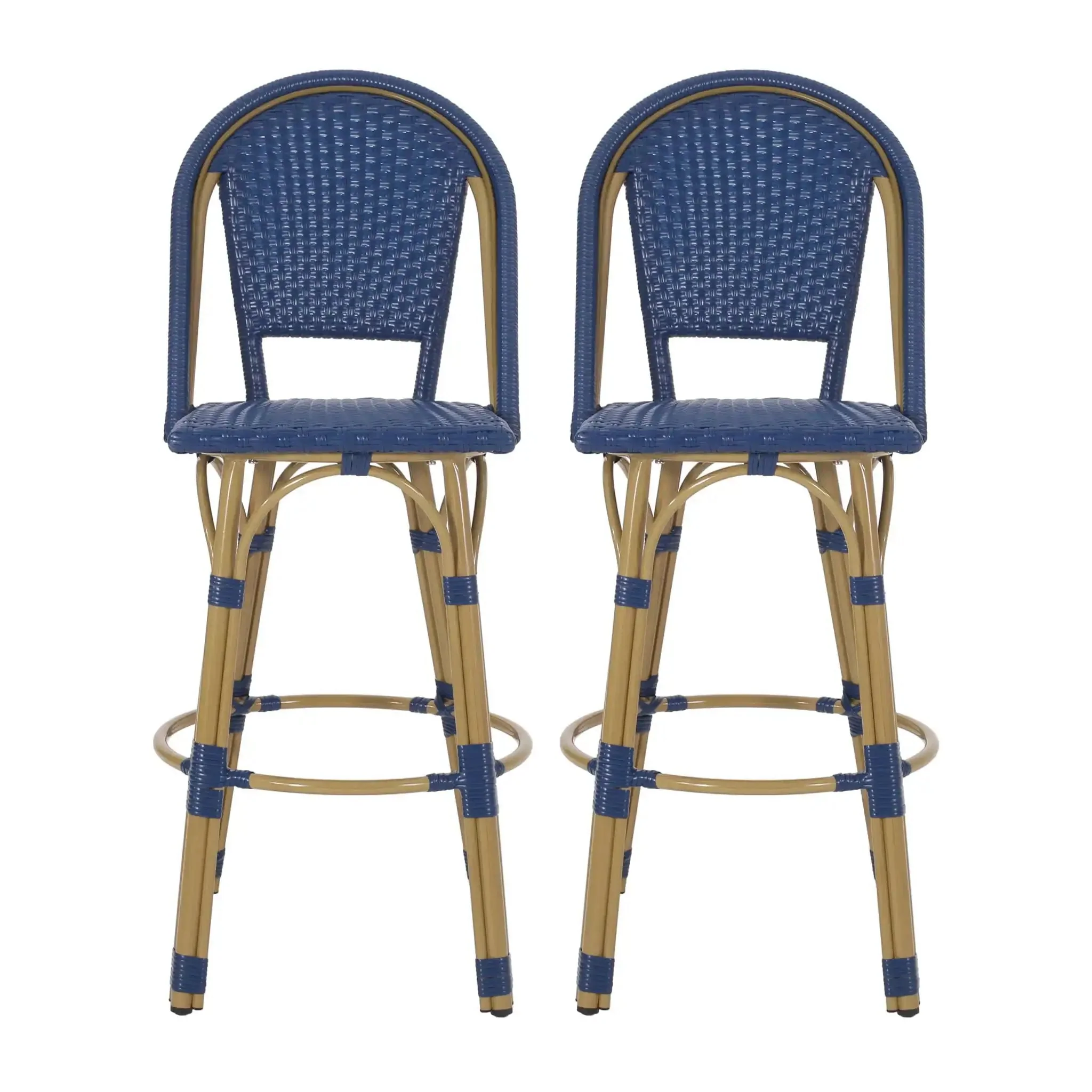 Outdoor Rattan And Aluminum French Barstools (Set of 2) - Image 2