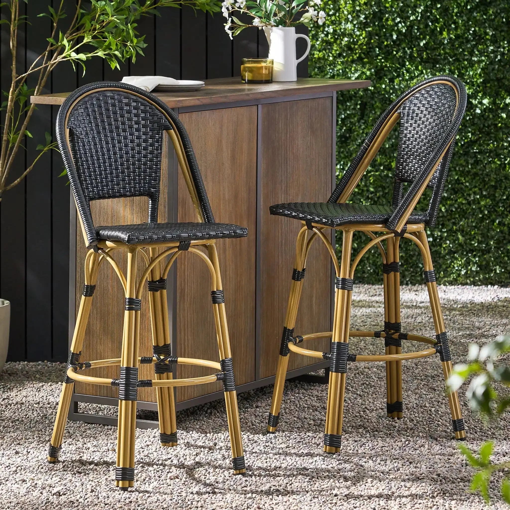 Outdoor Rattan And Aluminum French Barstools (Set of 2) - Image 3
