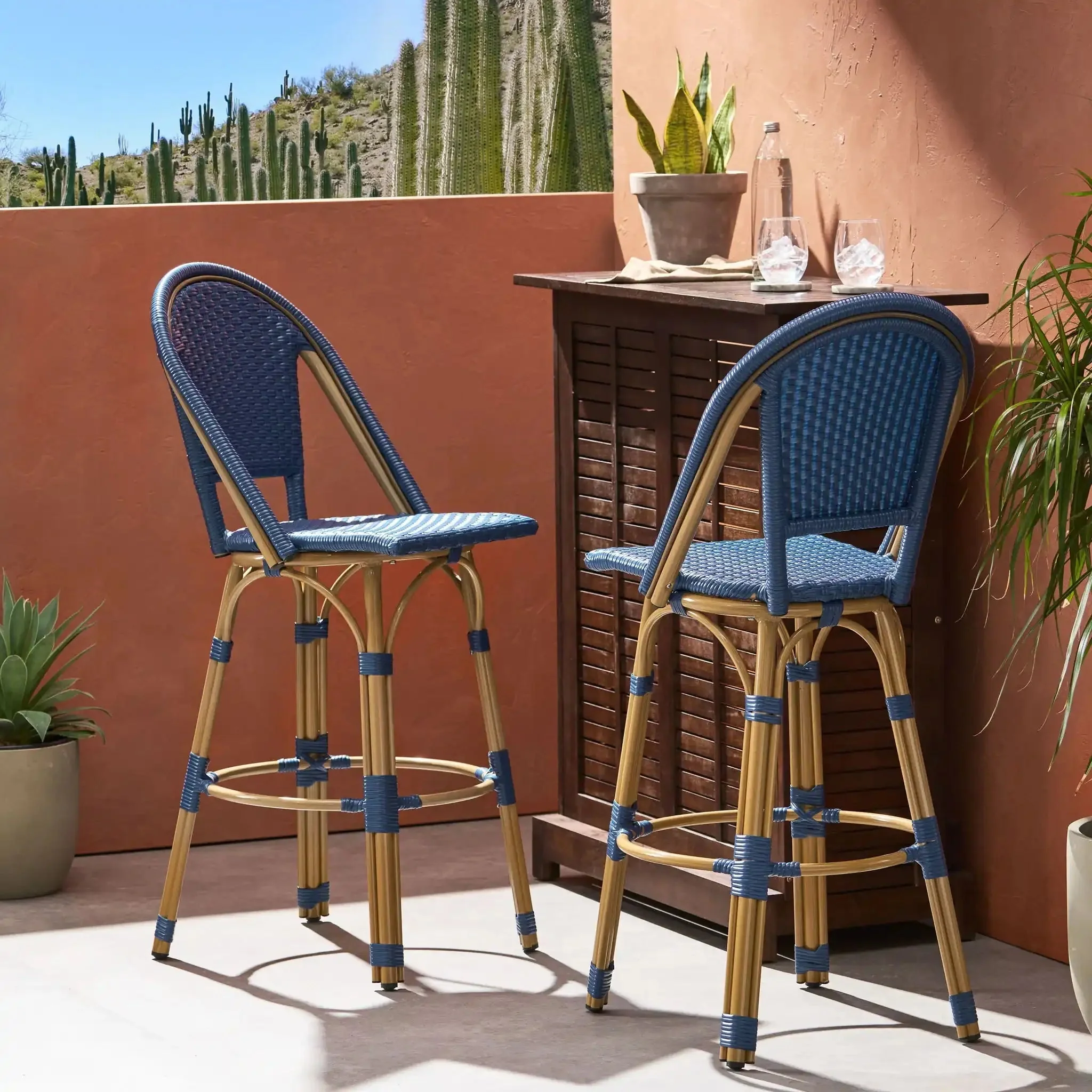 Outdoor Rattan And Aluminum French Barstools (Set of 2) - Image 5