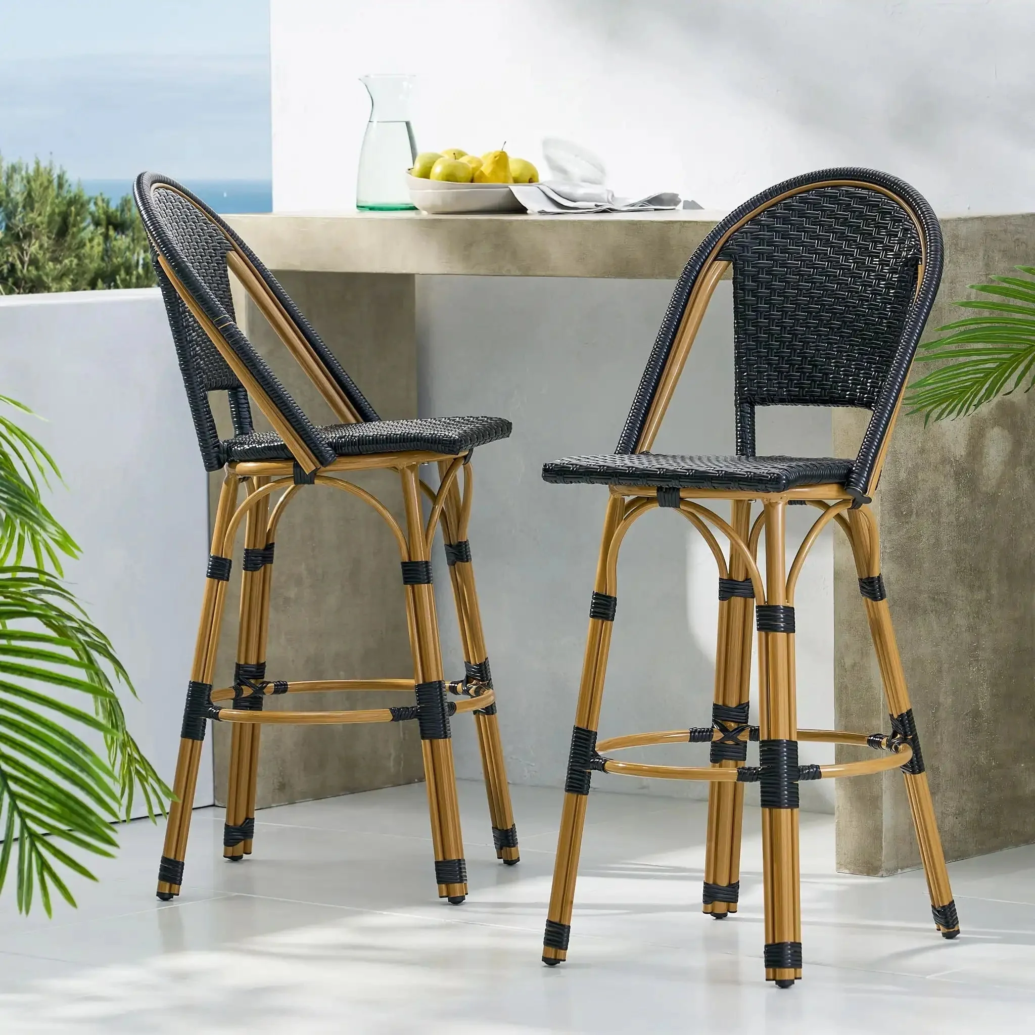 Outdoor Rattan And Aluminum French Barstools (Set of 2) - Image 7