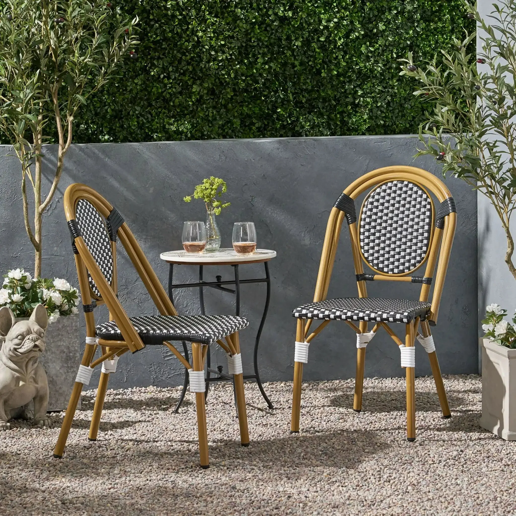 Outdoor Rattan And Aluminum French Bistro Chair Set - Image 3