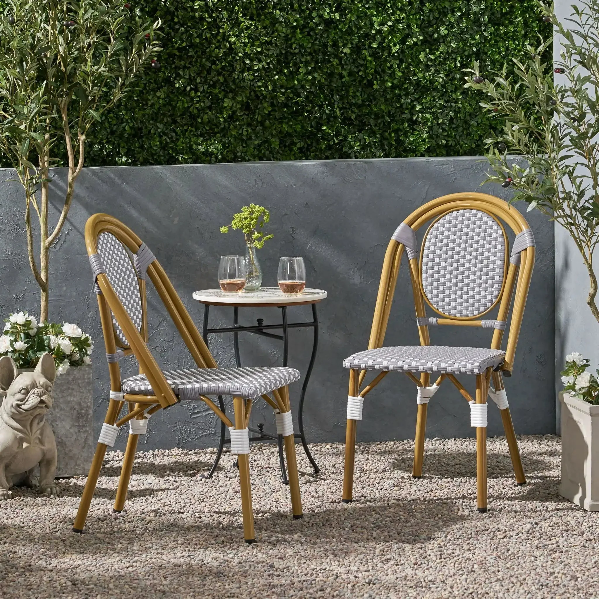 Outdoor Rattan And Aluminum French Bistro Chair Set - Image 5