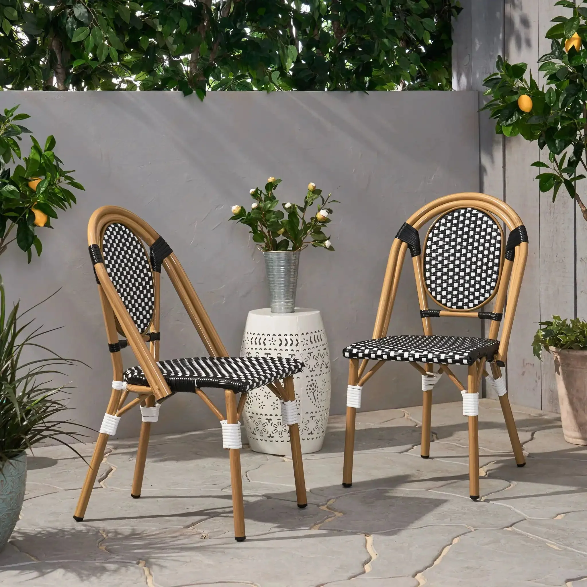 Outdoor Rattan And Aluminum French Bistro Chair Set - Image 6