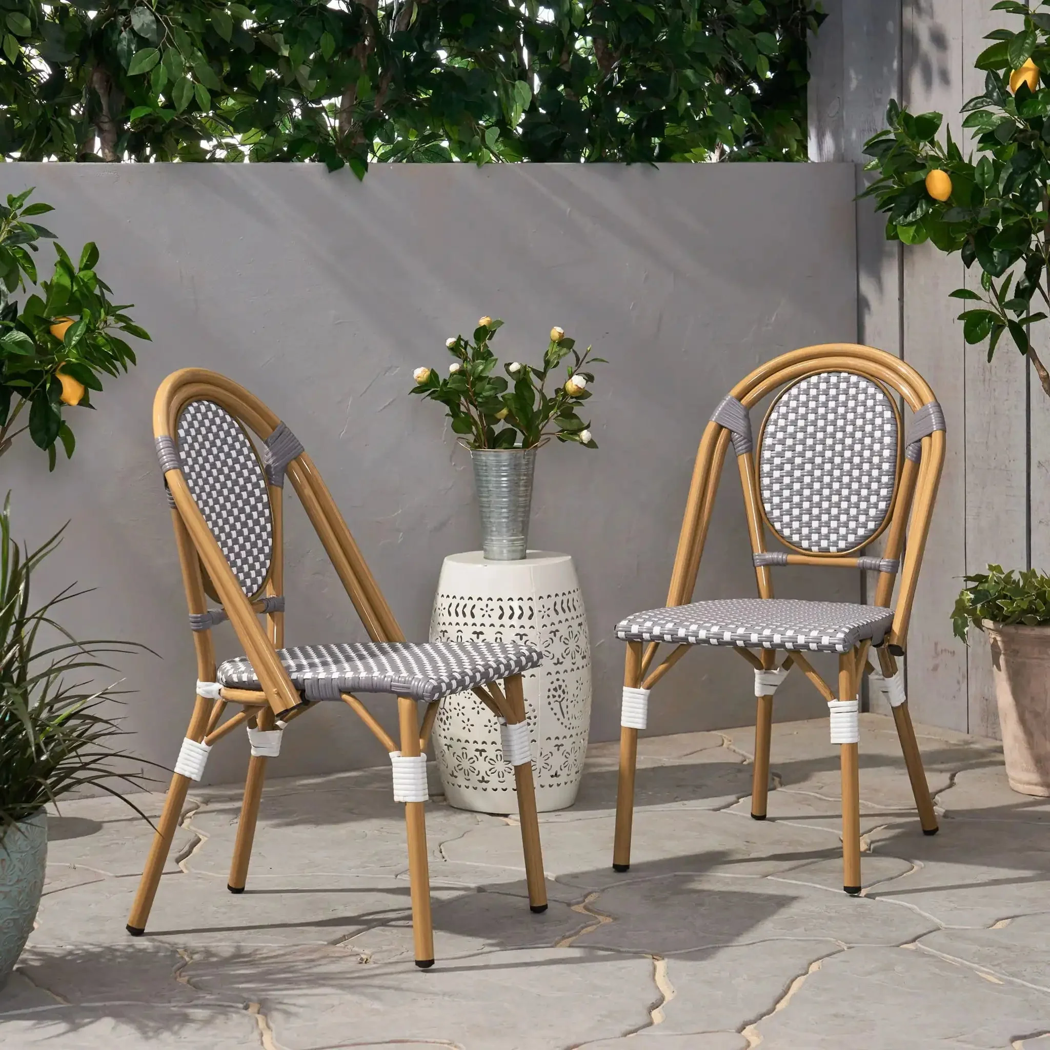Outdoor Rattan And Aluminum French Bistro Chair Set - Image 7