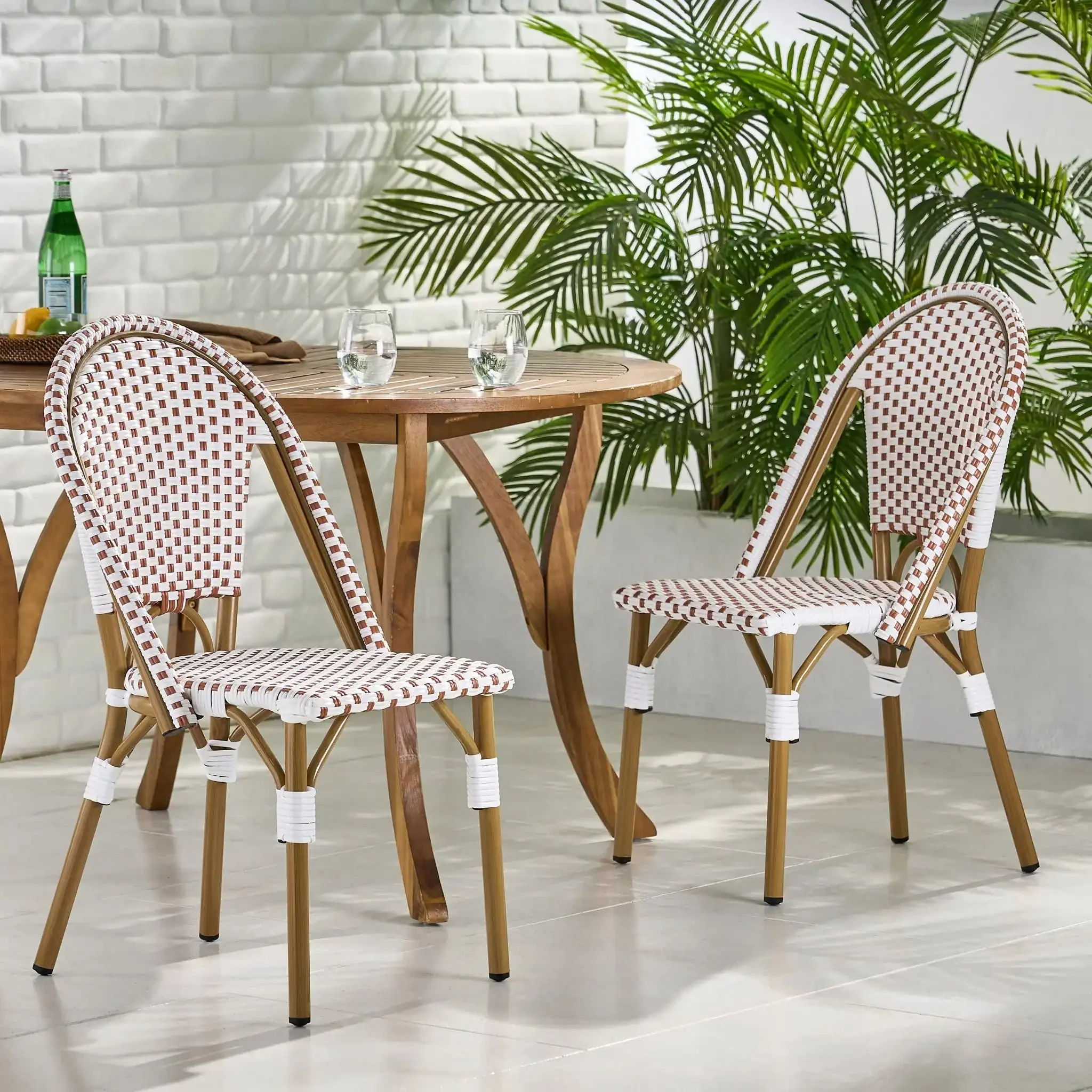 Outdoor Rattan And Aluminum French Bistro Chairs Set - Image 2