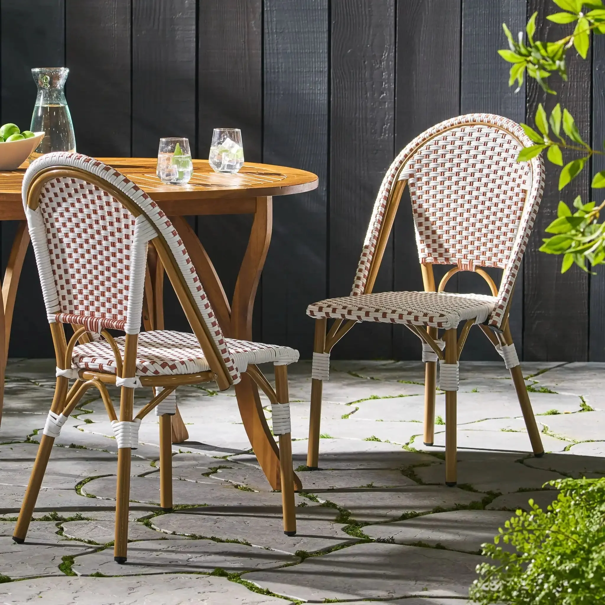 Outdoor Rattan And Aluminum French Bistro Chairs Set - Image 4