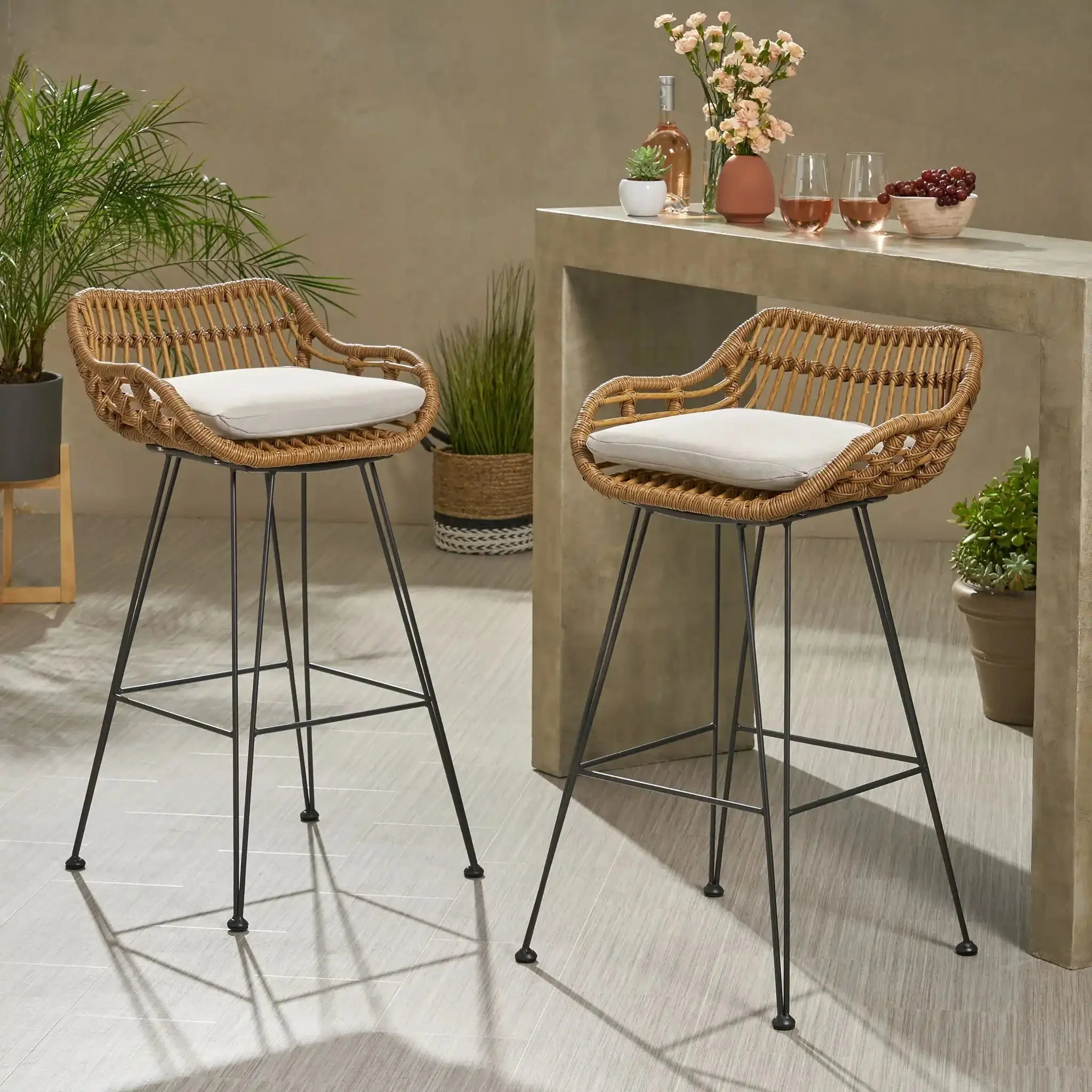 Outdoor Rattan Bar Chair With Metal Legs - Image 5