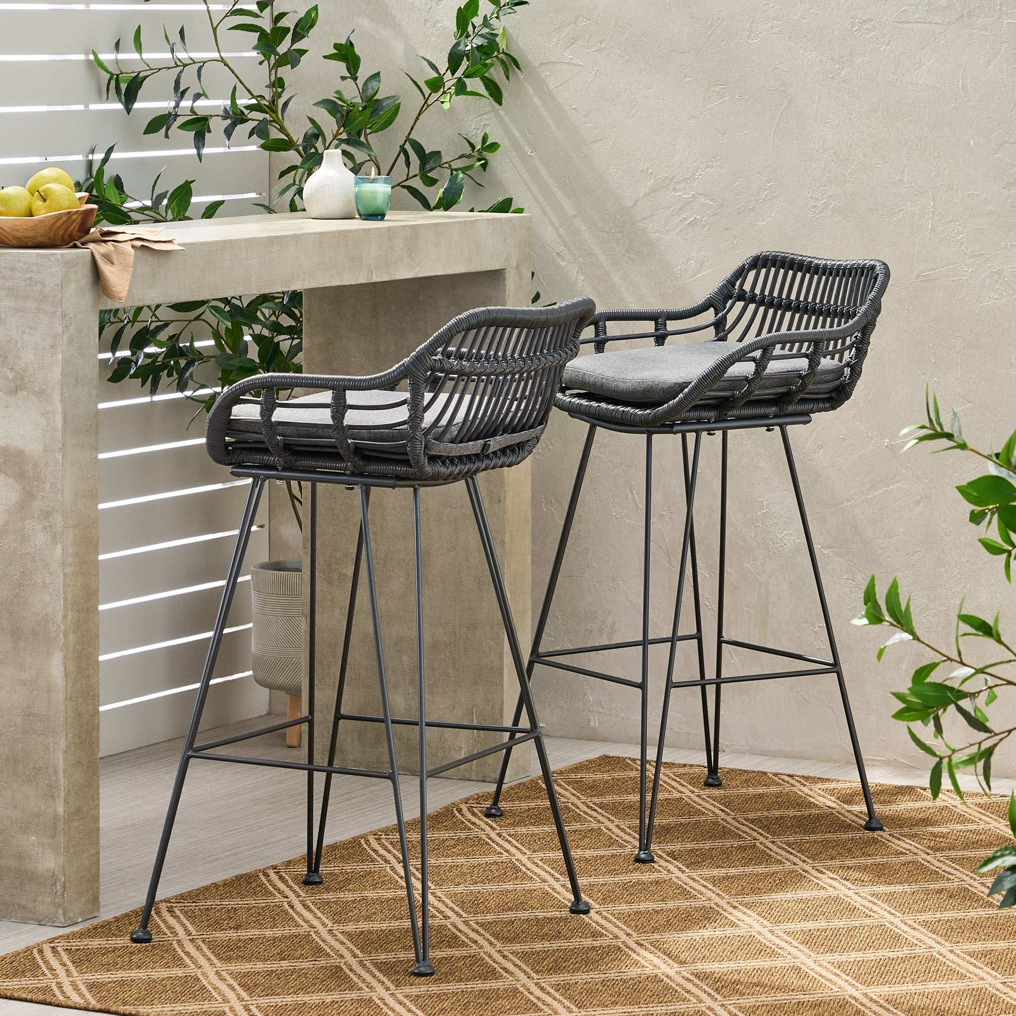 Outdoor Rattan Bar Chair With Metal Legs - Image 6