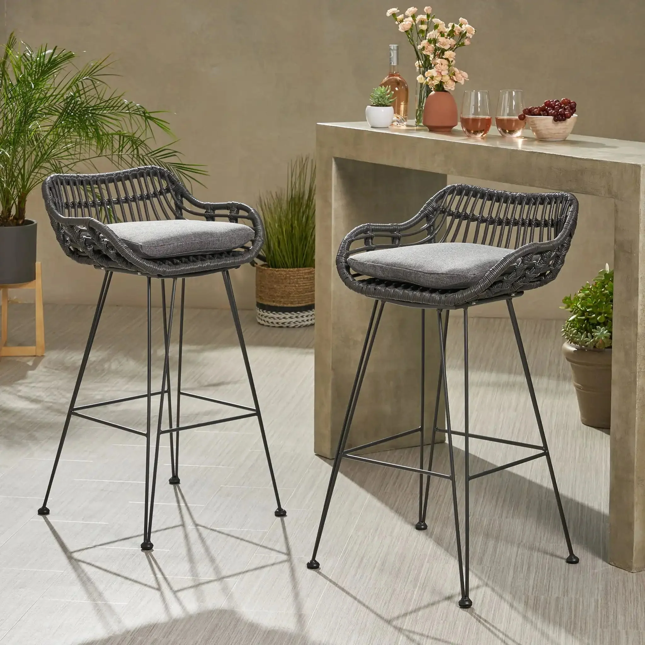 Outdoor Rattan Bar Chair With Metal Legs - Image 7