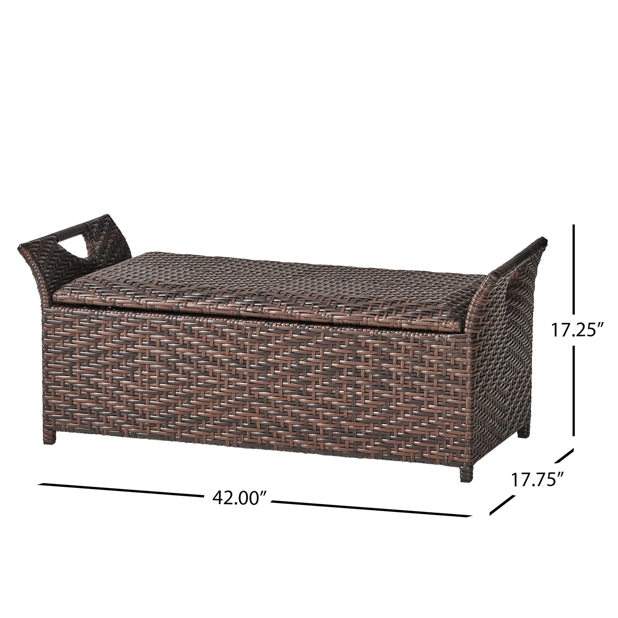 Outdoor Rattan Bench with Flair Arm and Storage - Brown - Image 2