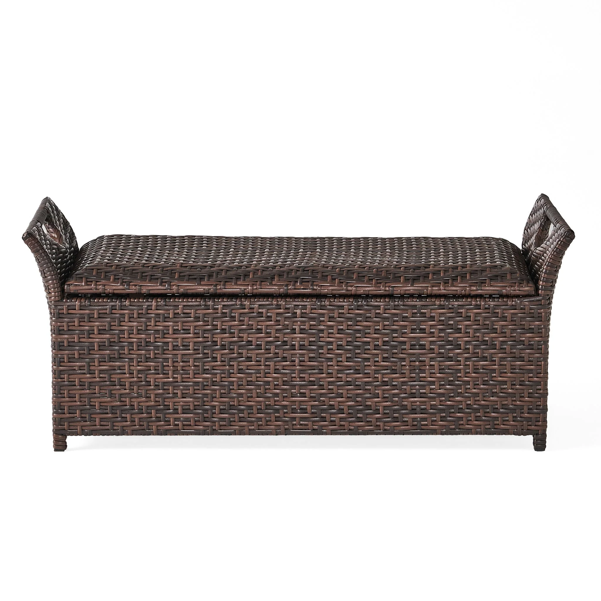Outdoor Rattan Bench with Flair Arm and Storage - Brown - Image 4