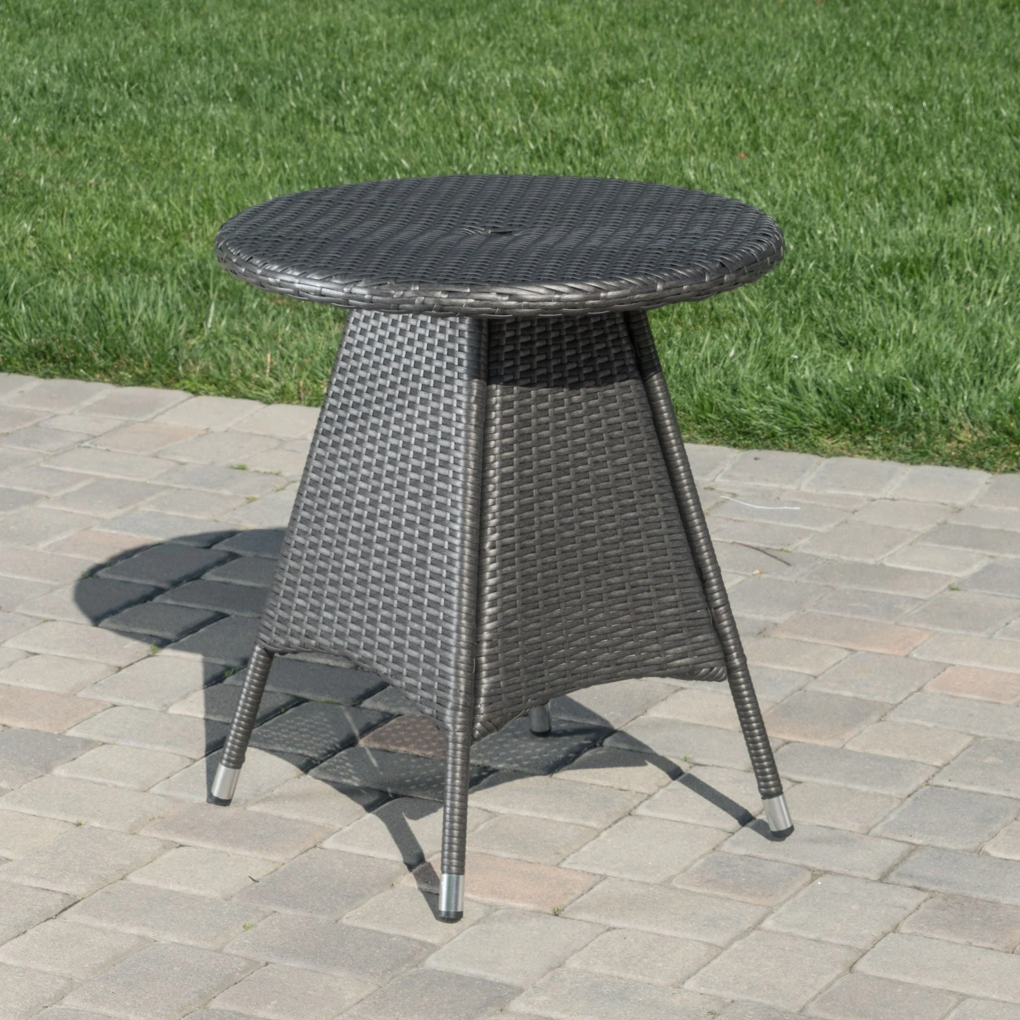 Outdoor Rattan Bistro Table With Surface Round - Gray - Image 3