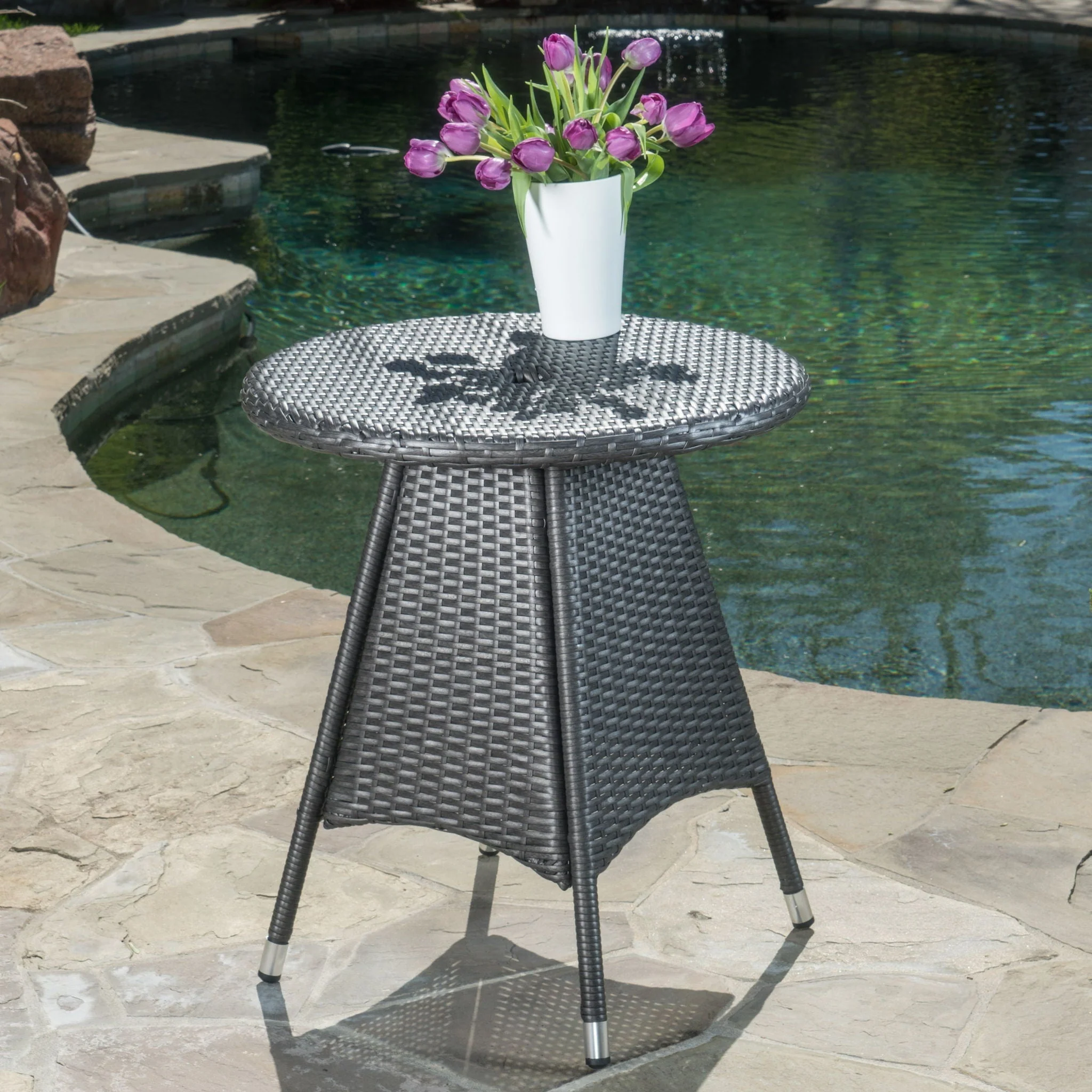 Outdoor Rattan Bistro Table With Surface Round - Gray - Image 4