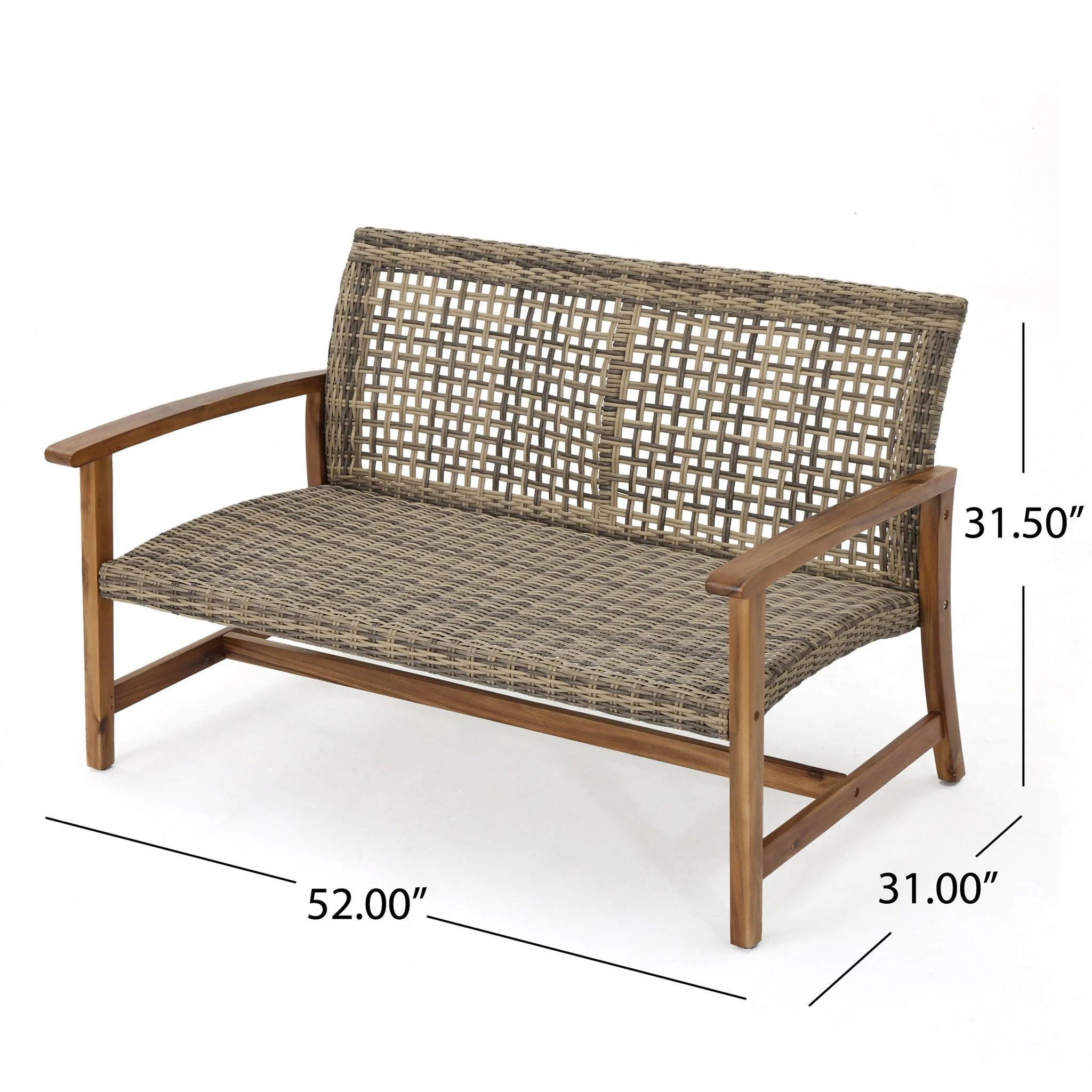 Outdoor Rattan Loveseat With Wooden Legs - Brown - Image 2