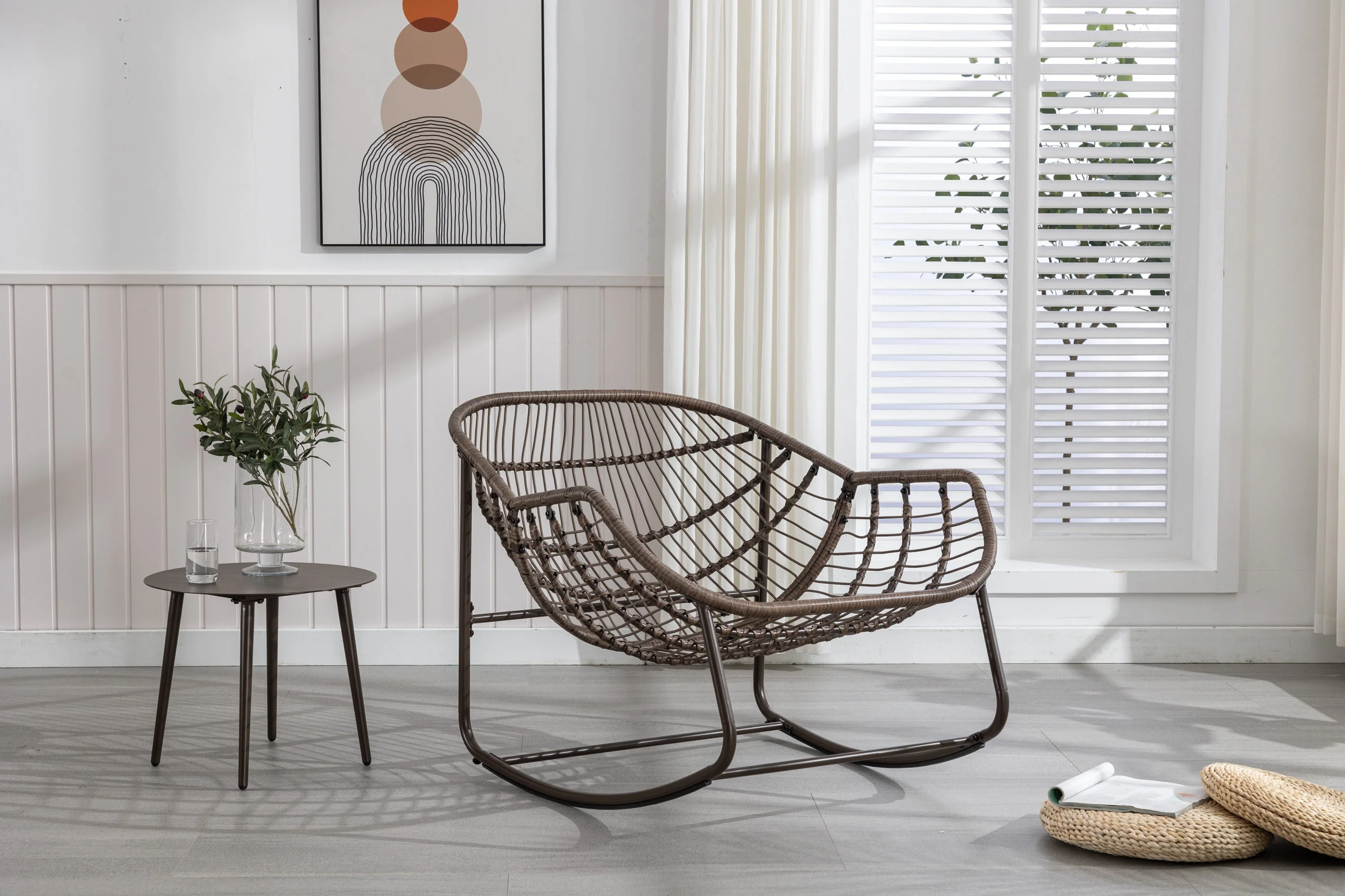 Outdoor Rattan Rocking Chair with Padded Cushion - Image 10