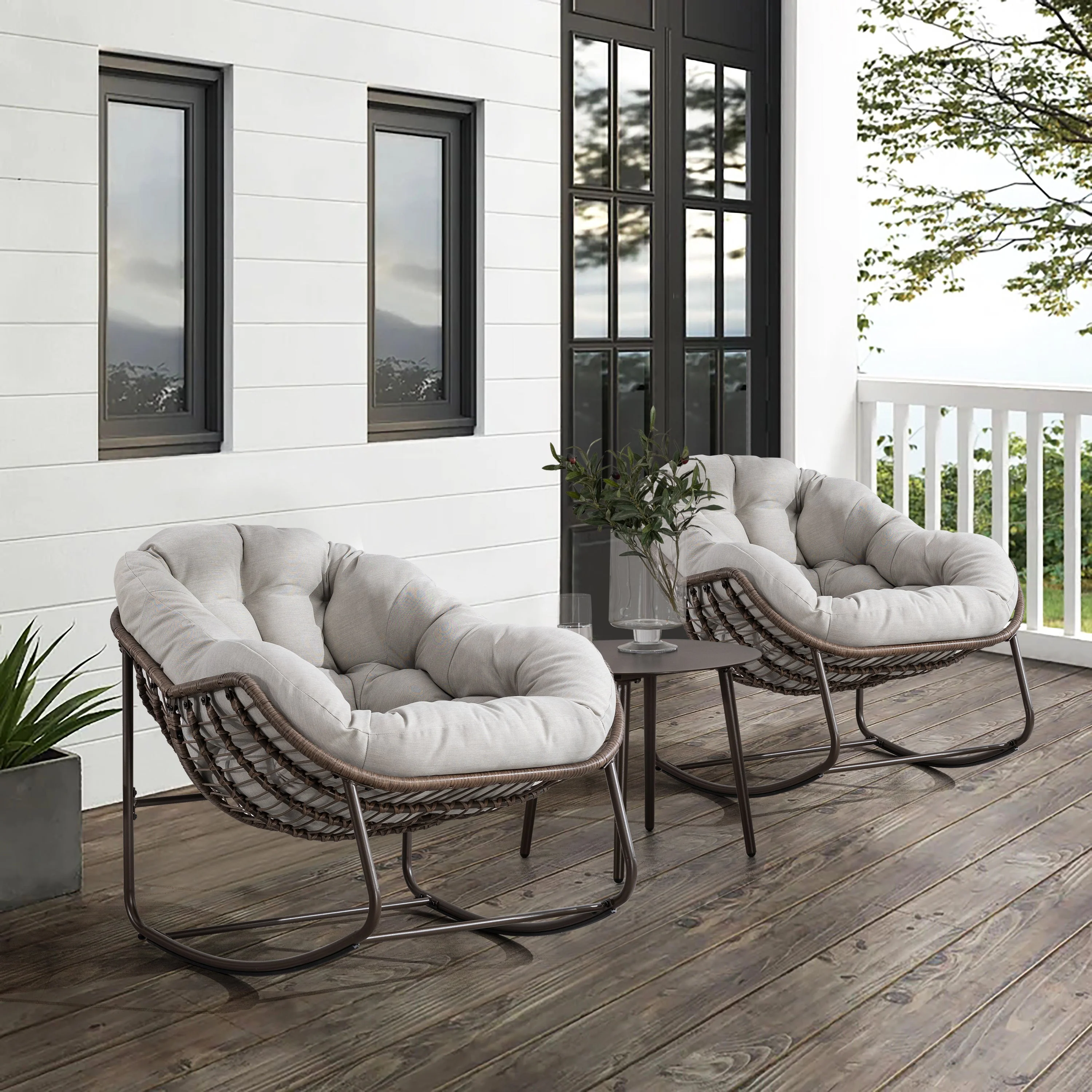 Outdoor Rattan Rocking Chair with Padded Cushion - Image 3