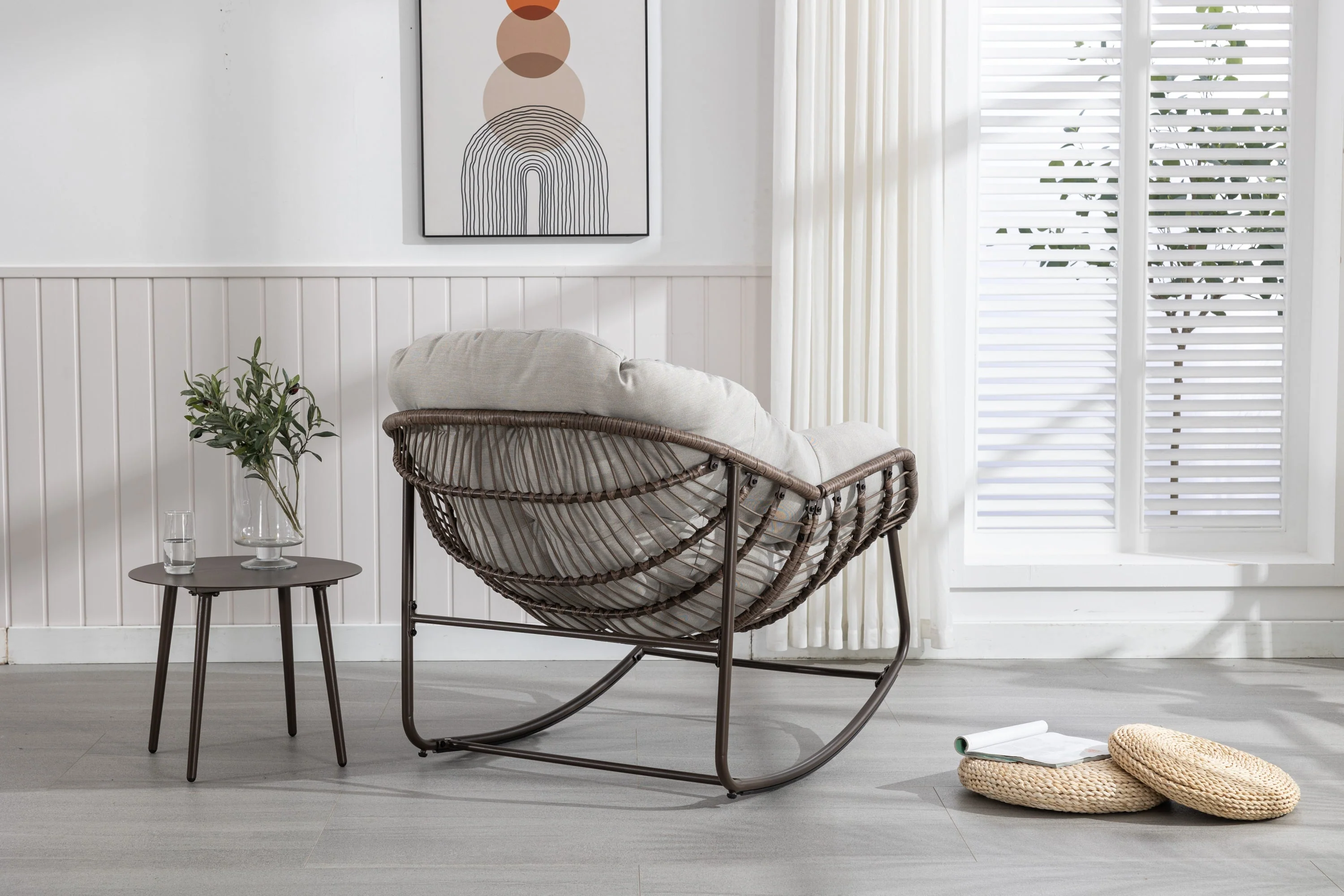 Outdoor Rattan Rocking Chair with Padded Cushion - Image 4