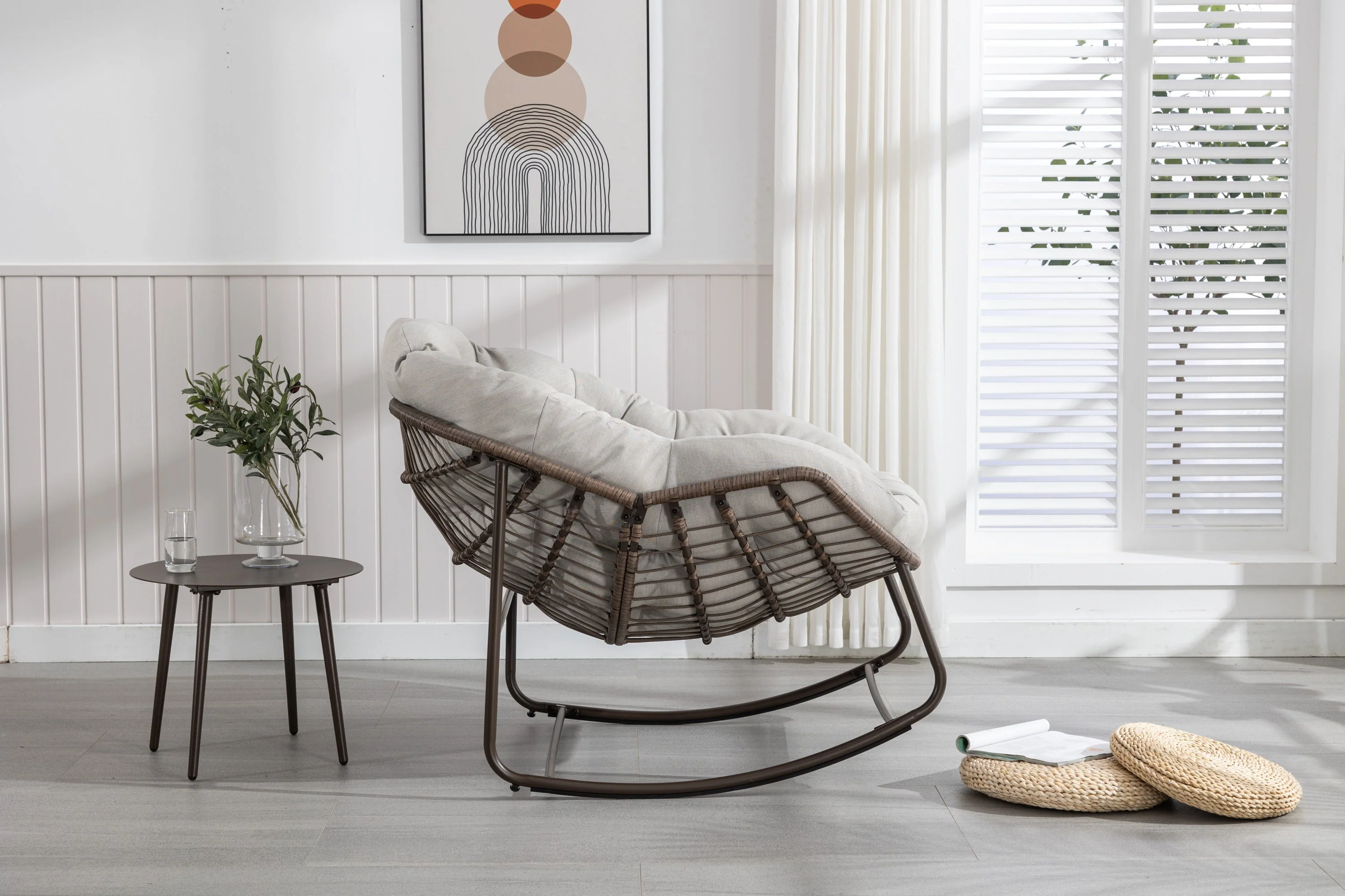 Outdoor Rattan Rocking Chair with Padded Cushion - Image 5