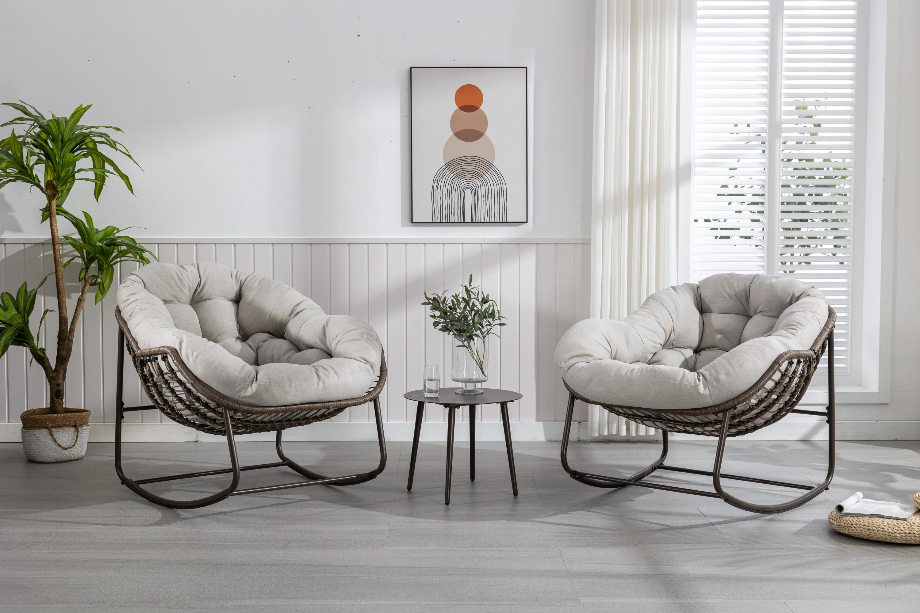 Outdoor Rattan Rocking Chair with Padded Cushion - Image 6