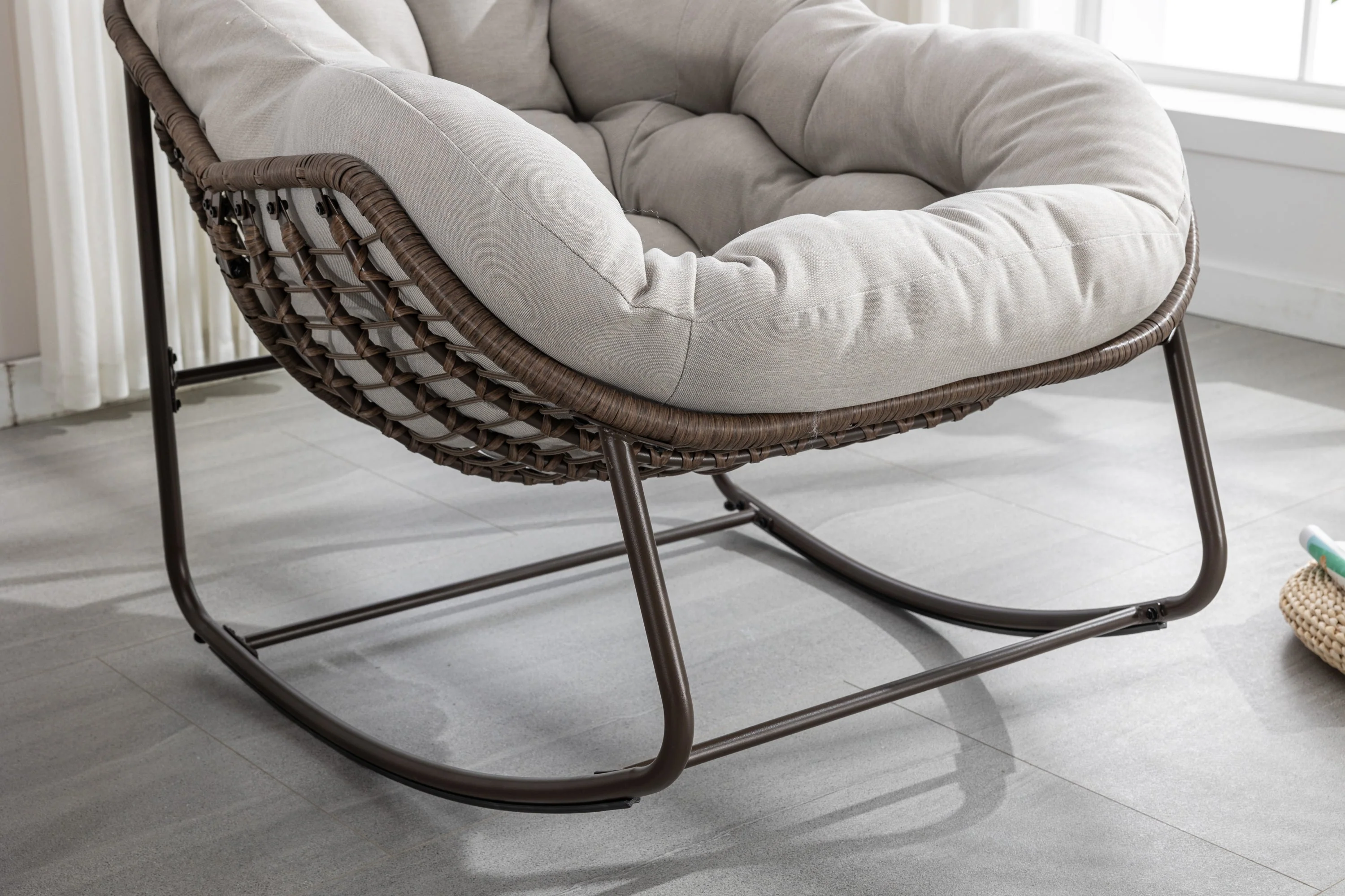 Outdoor Rattan Rocking Chair with Padded Cushion - Image 8