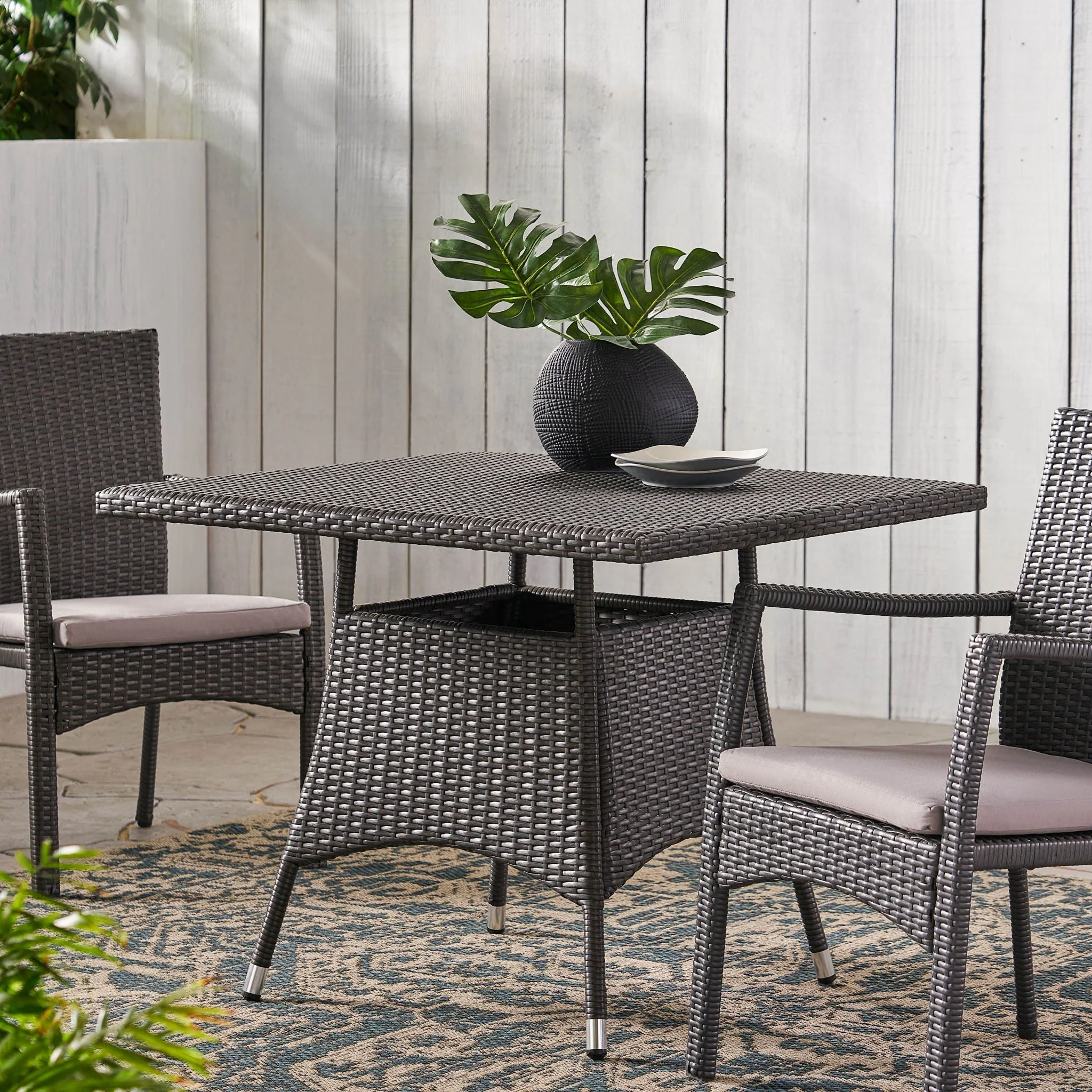 Outdoor Rattan Square Dining Table With 4 Legs - Gray - Image 2