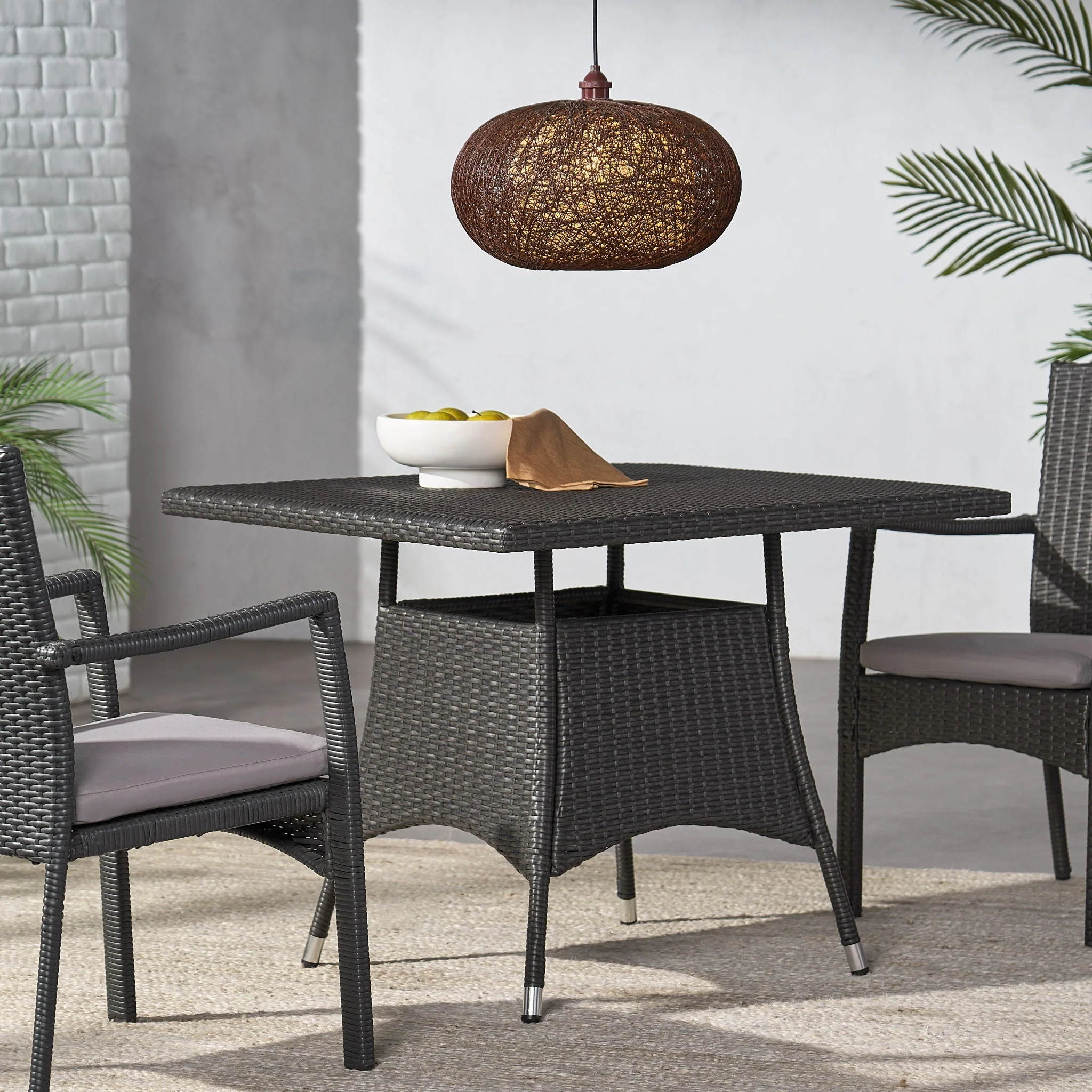 Outdoor Rattan Square Dining Table With 4 Legs - Gray - Image 4