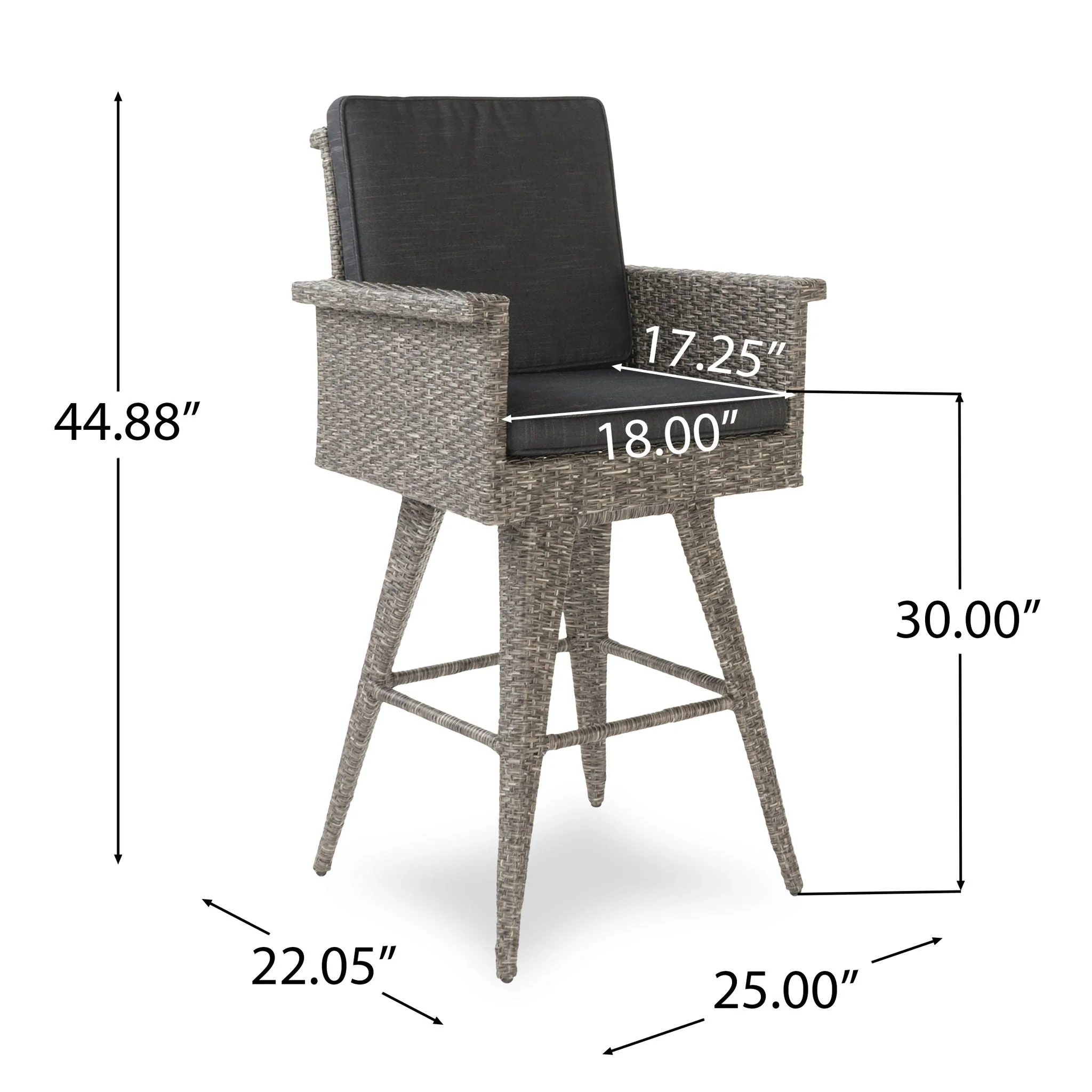 Outdoor Rattan Swivel Barstool With Water Resistant Cushion - Mixed Black / Dark Gray - Image 4