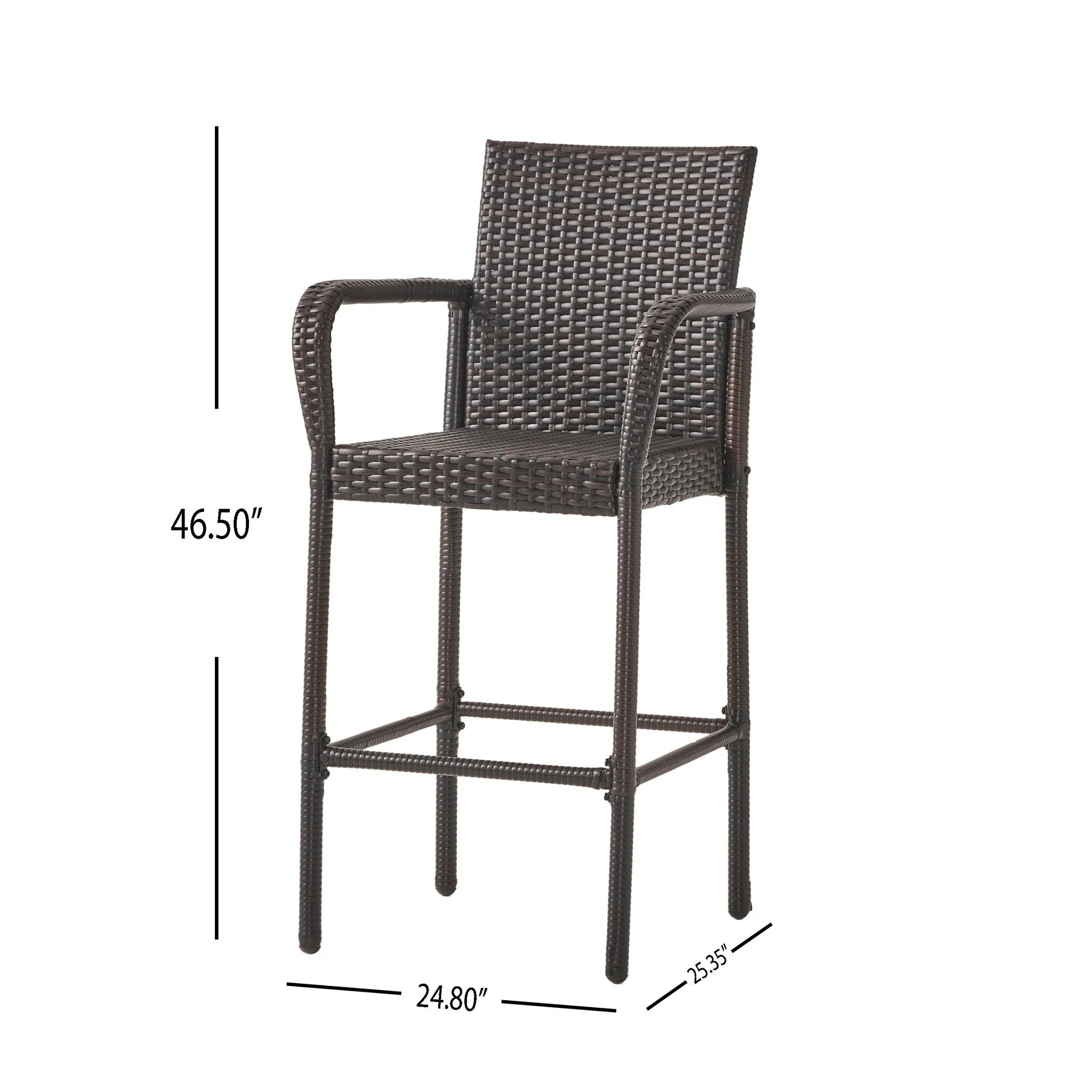 Outdoor Rattan Wicker Bar Chair With Metal Frame - Brown - Image 2