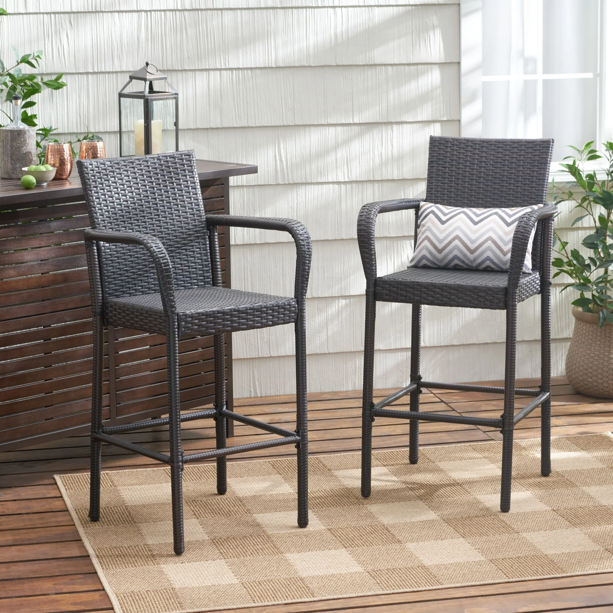 Outdoor Rattan Wicker Bar Chair With Metal Frame - Brown - Image 3