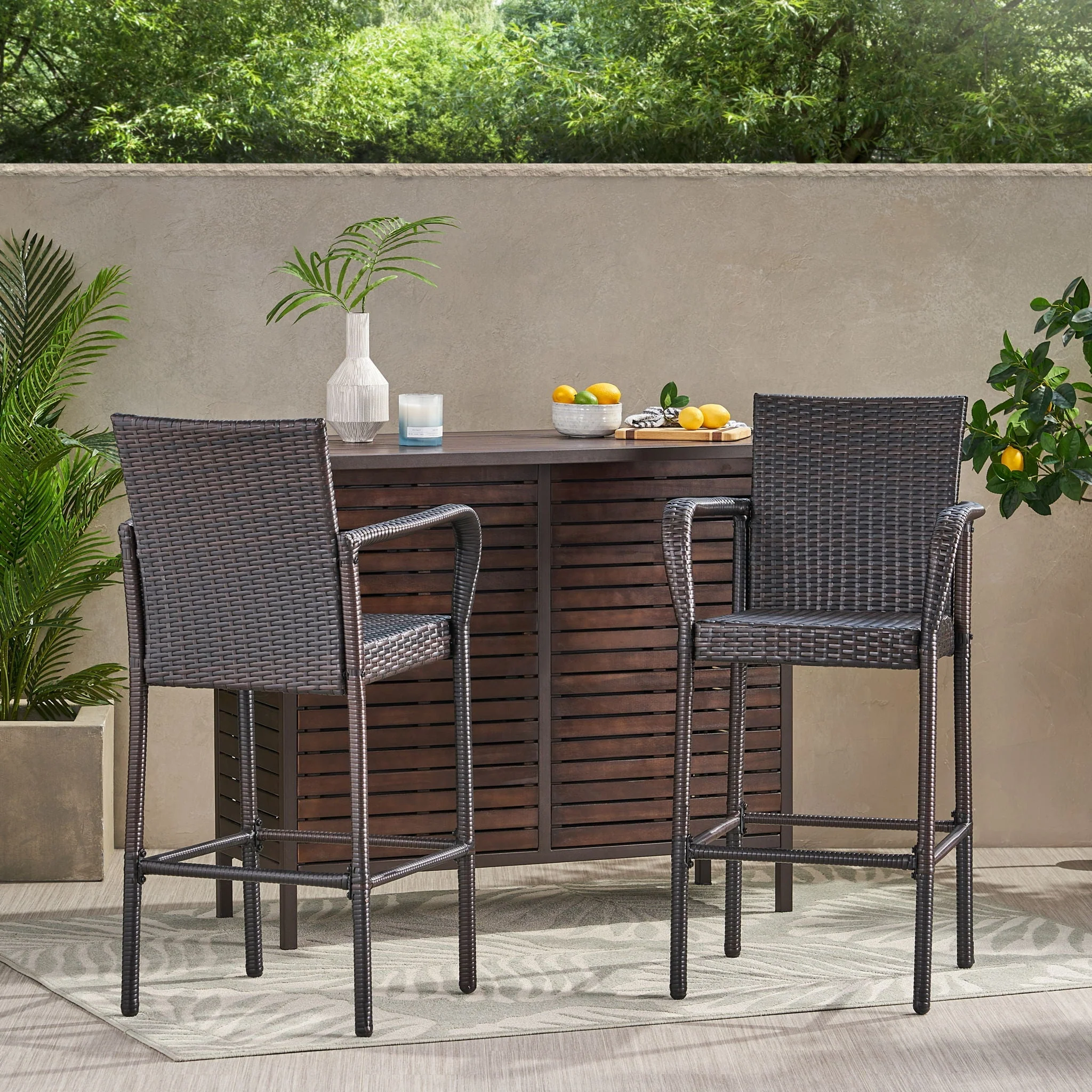 Outdoor Rattan Wicker Bar Chair With Metal Frame - Brown - Image 4