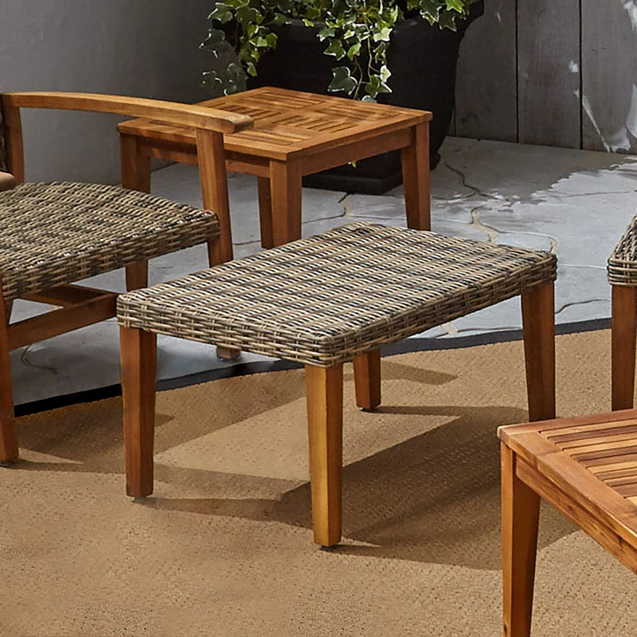 Outdoor Rattan Wicker Ottomans - Gray - Image 3