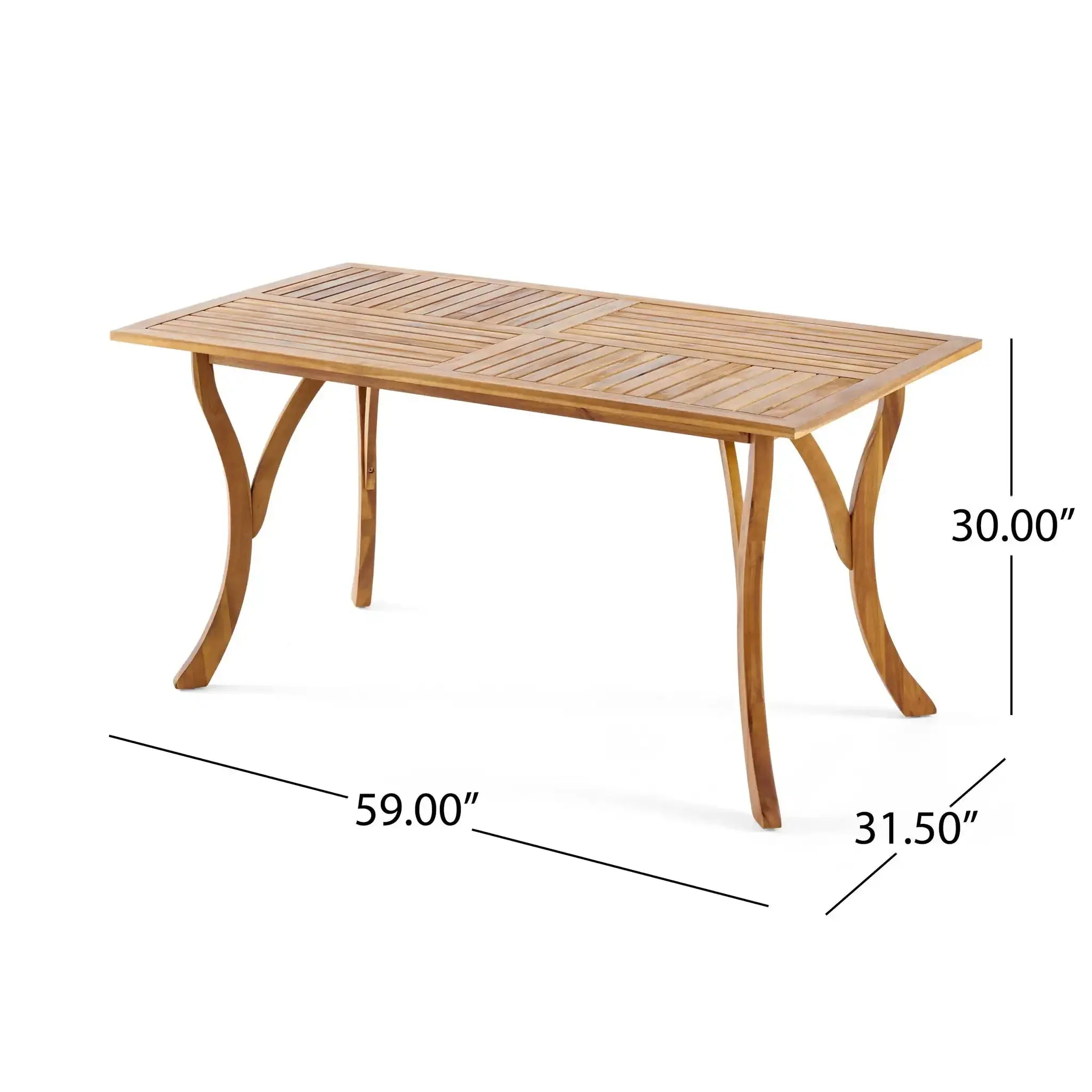 Outdoor Rectangular Table With Curved Legs And Perpendicular Wooden Slats Table Top - Image 6