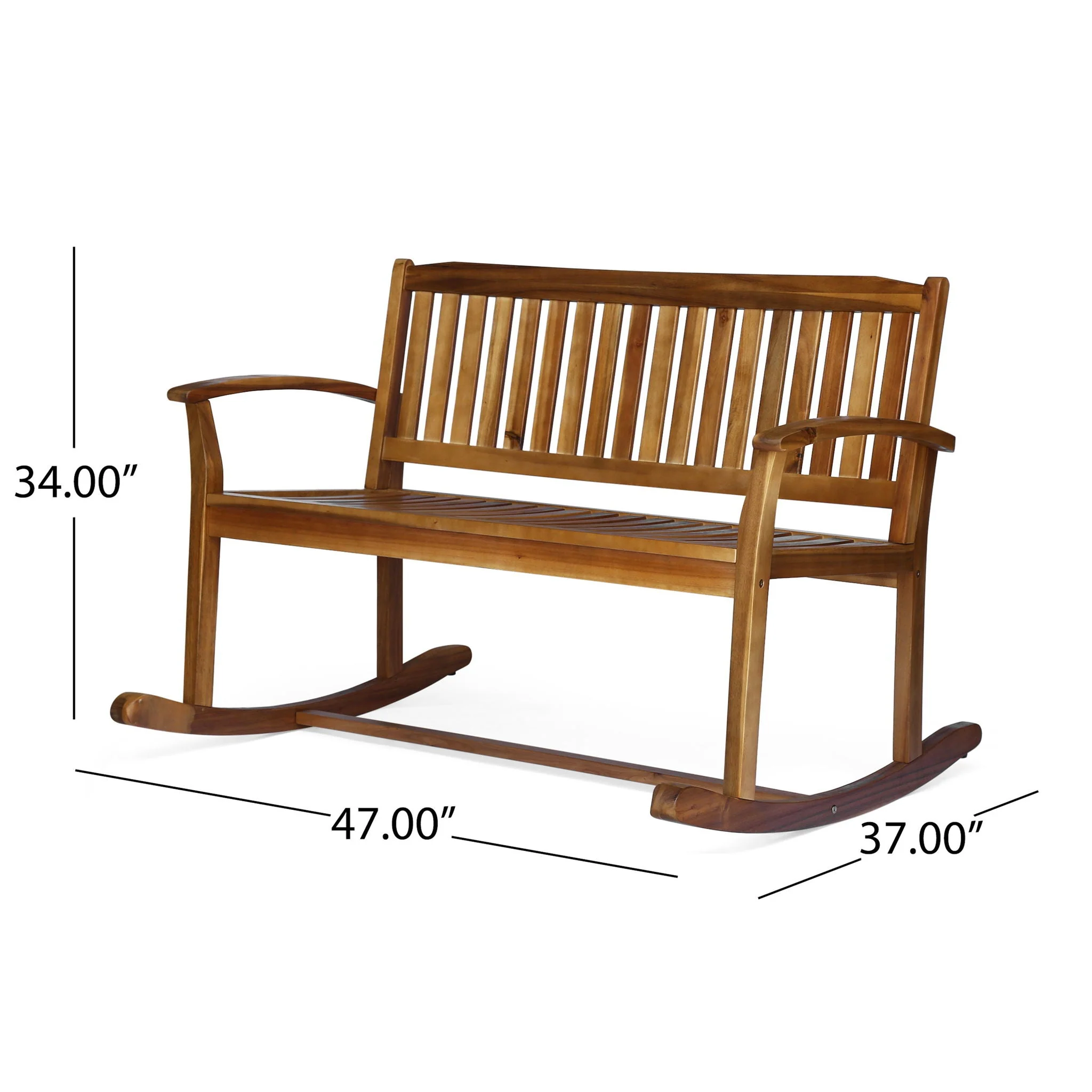 Outdoor Rocking Loveseat With Acacia Wood Frame - Natural - Image 2
