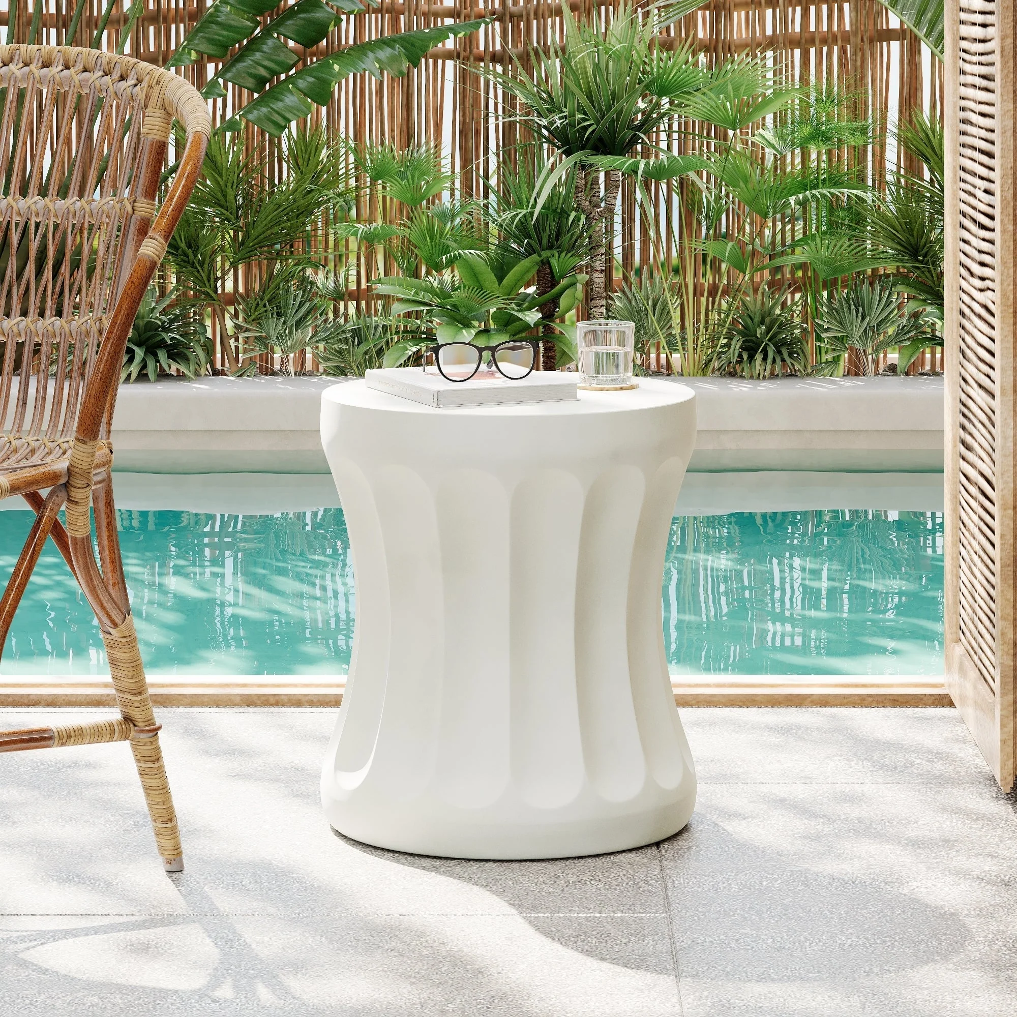 Outdoor Round Concrete Antique White Side Table - Image 2