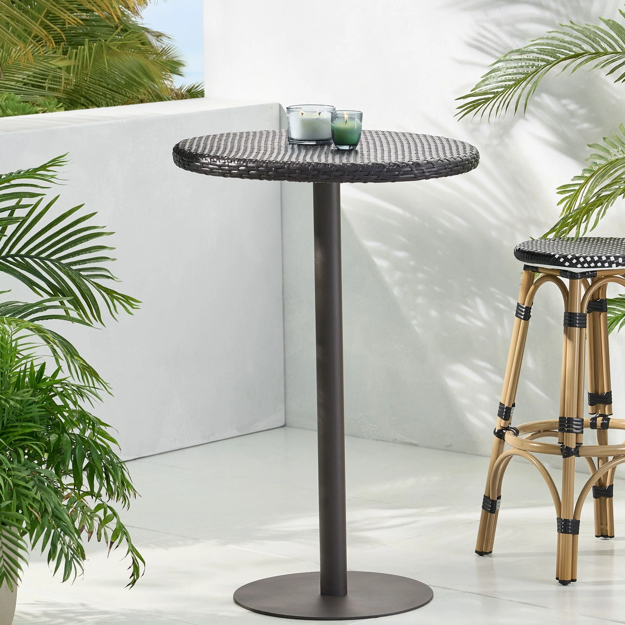 Outdoor Round Rattan Bar Table With Iron Frame - Multi Brown - Image 3