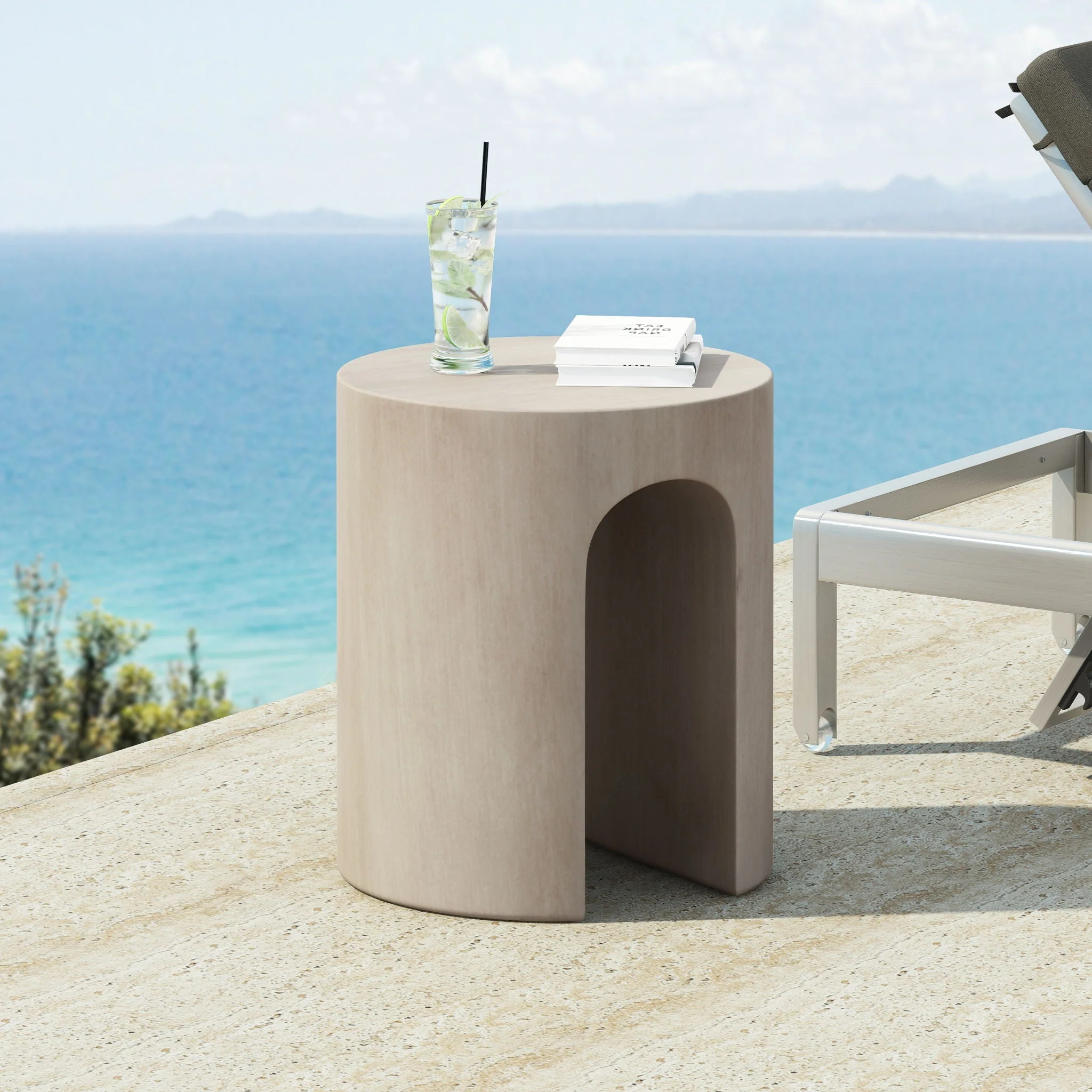 Outdoor Round U-Shape Side Table - Light Gray - Image 2