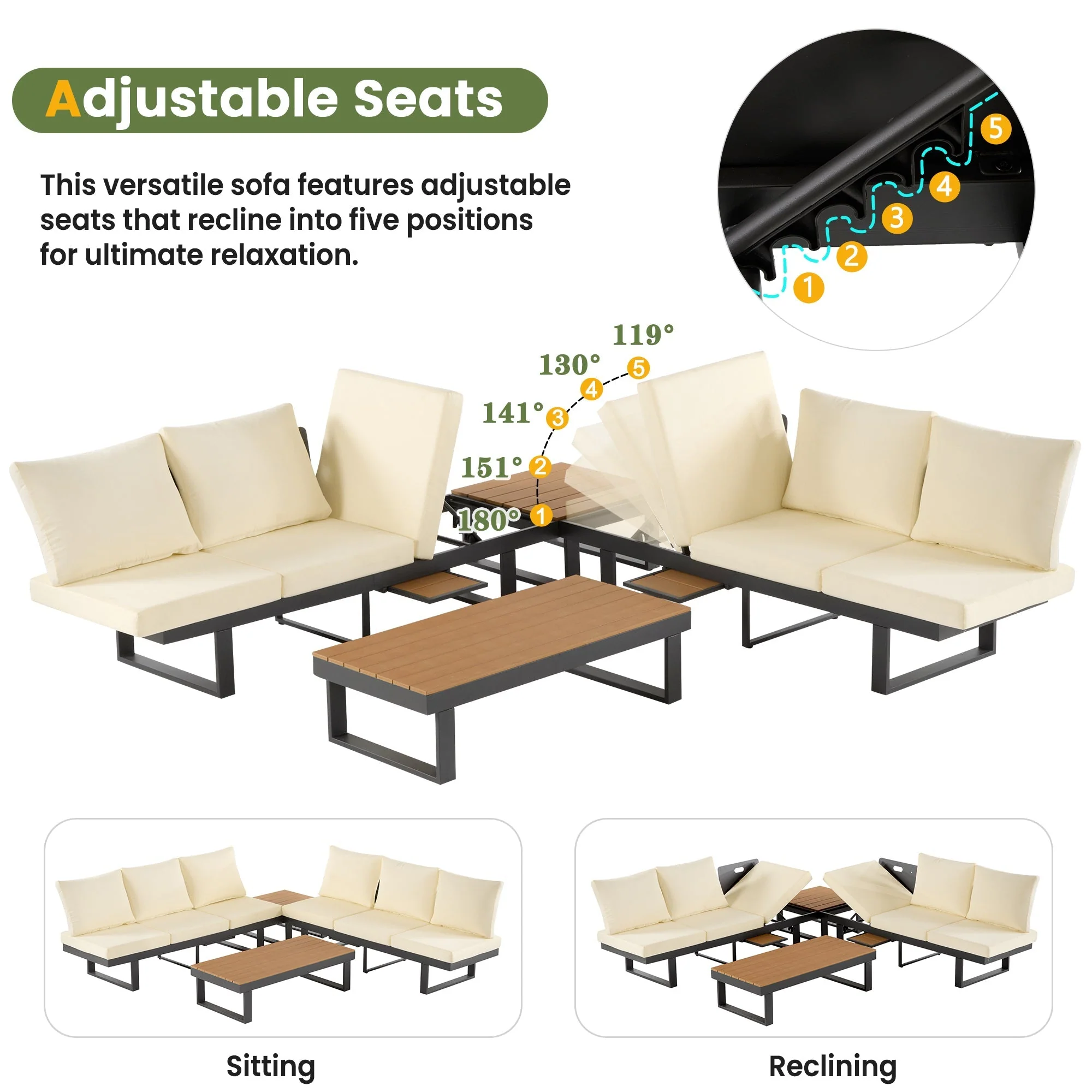 Outdoor Sectional Sofa Set with Adjustable Reclining Seats - Image 6