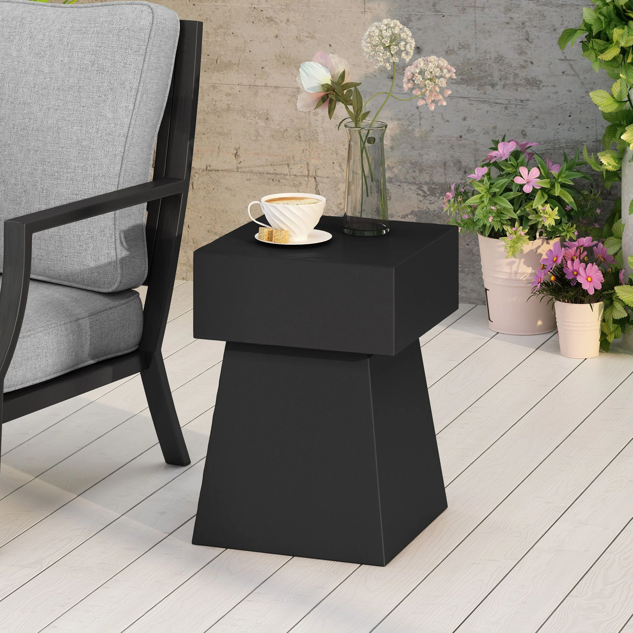 Outdoor Side Table, Patio End Table - Black - Image 3