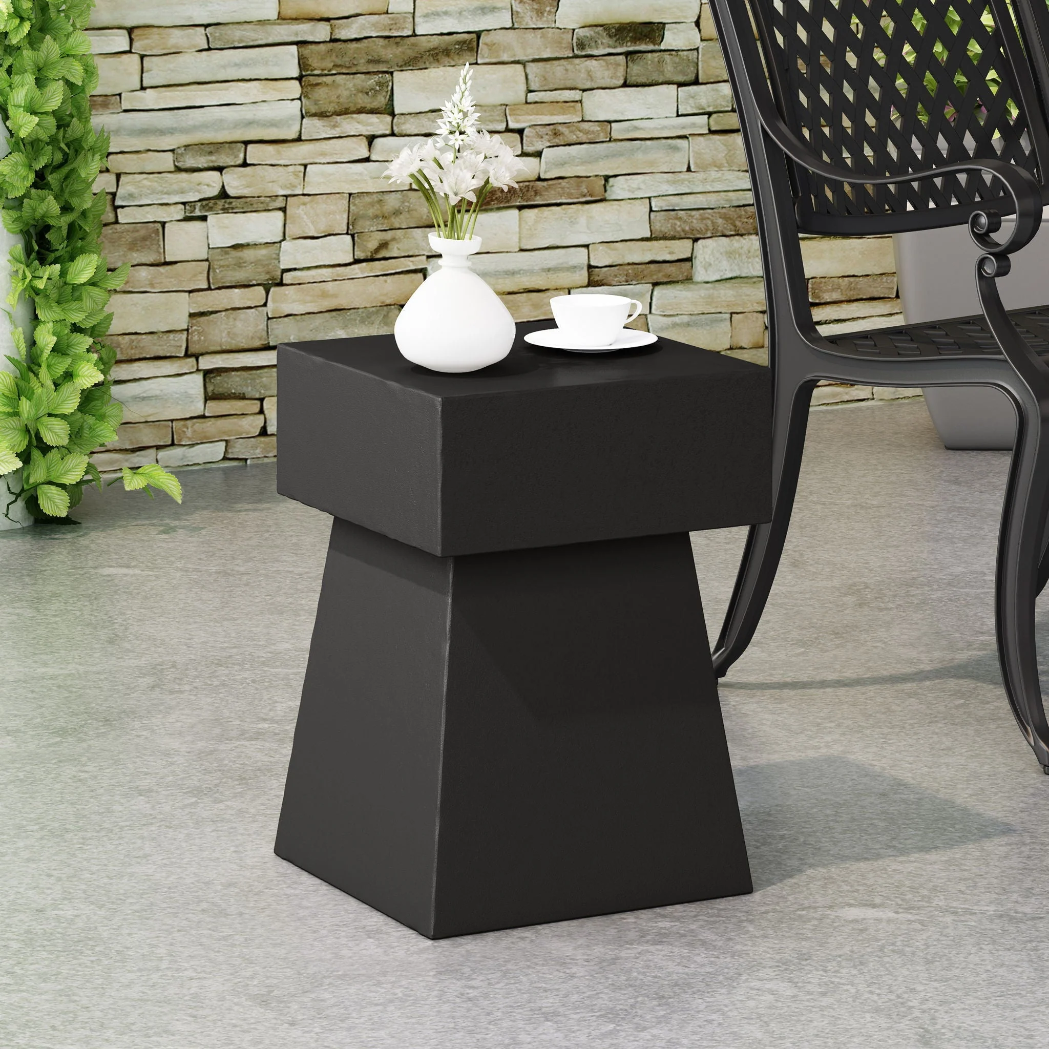 Outdoor Side Table, Patio End Table - Black - Image 4