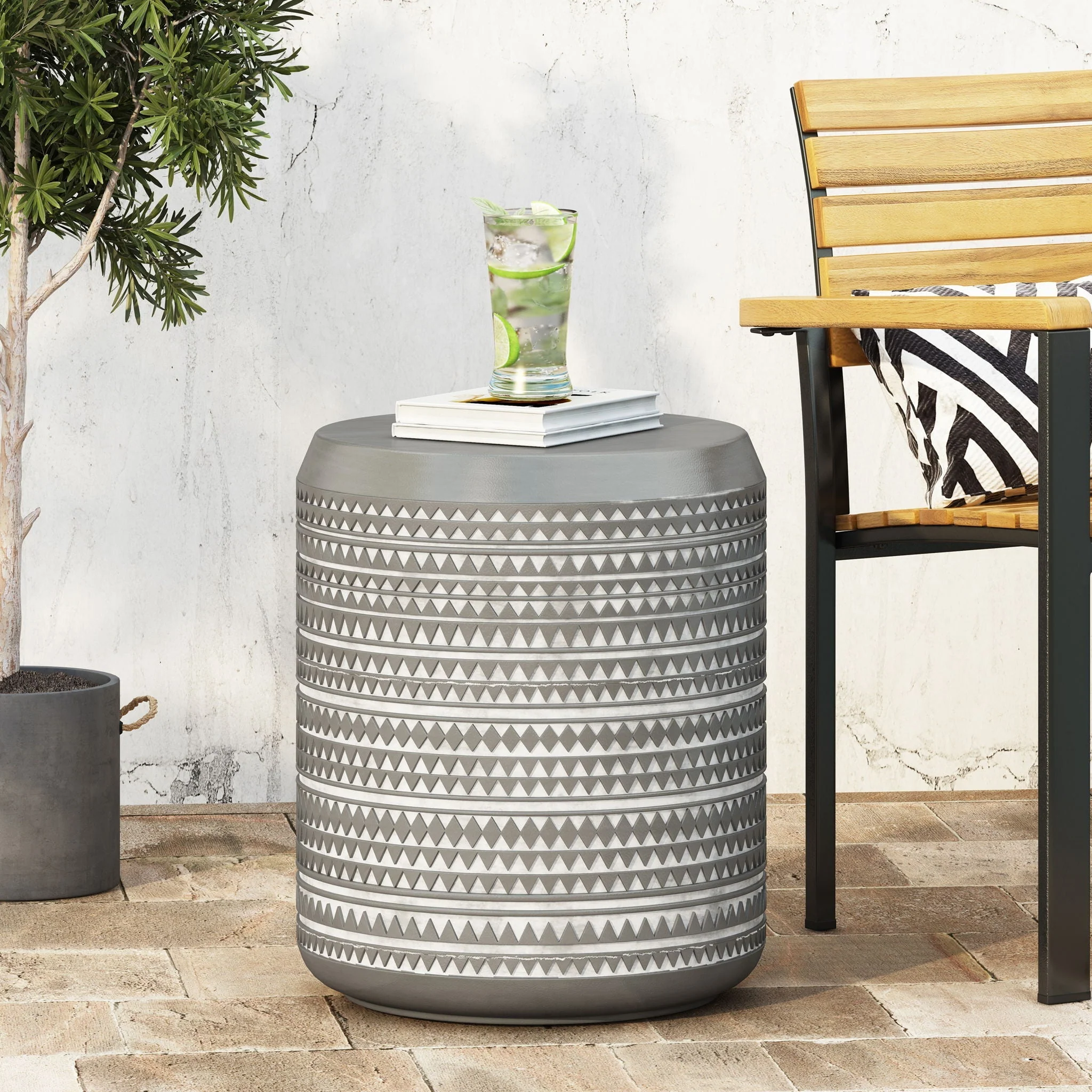 Outdoor Side Table With Cylindrical Shape - White - Image 3
