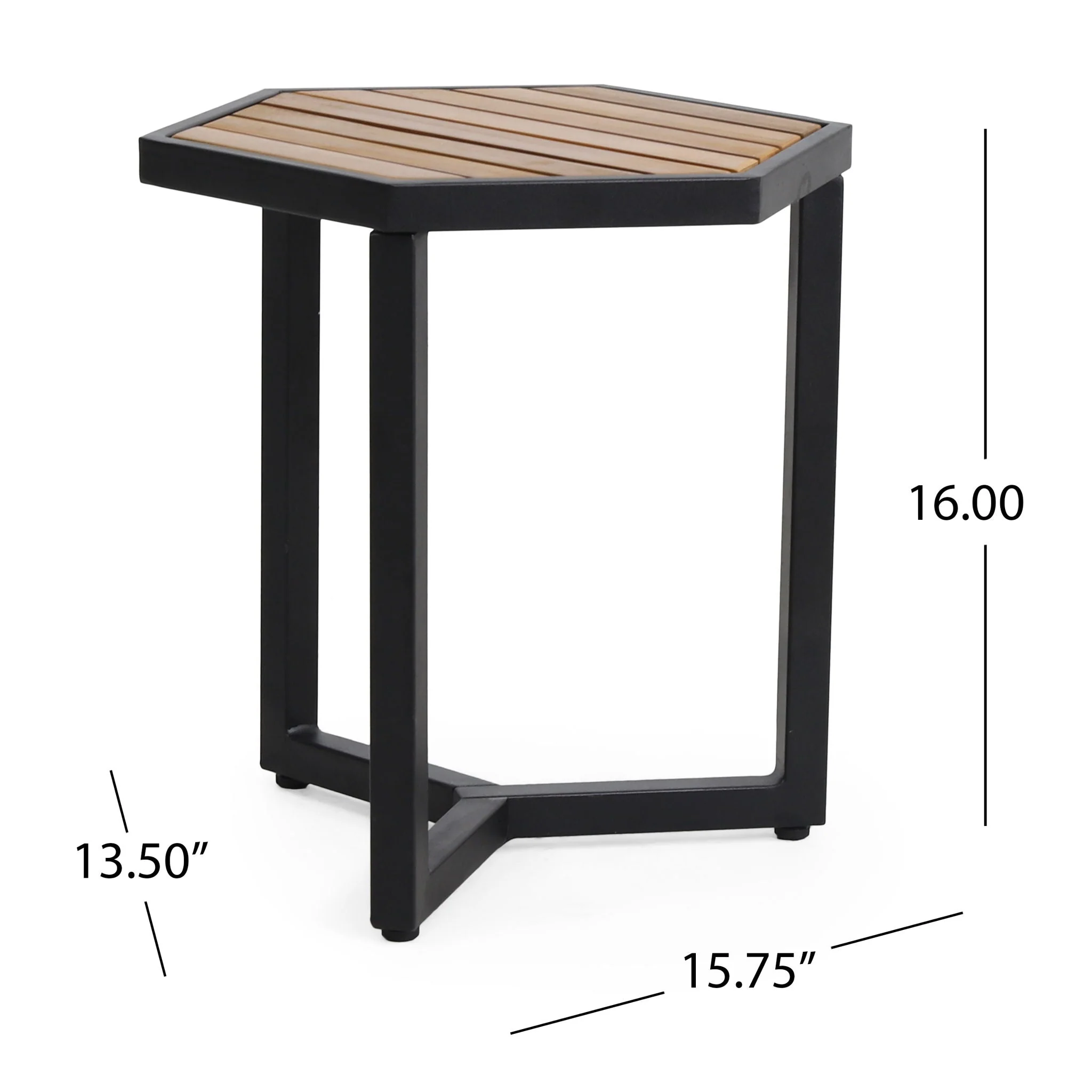 Outdoor Side Table with Iron Base and Slatted Top - Brown - Image 3