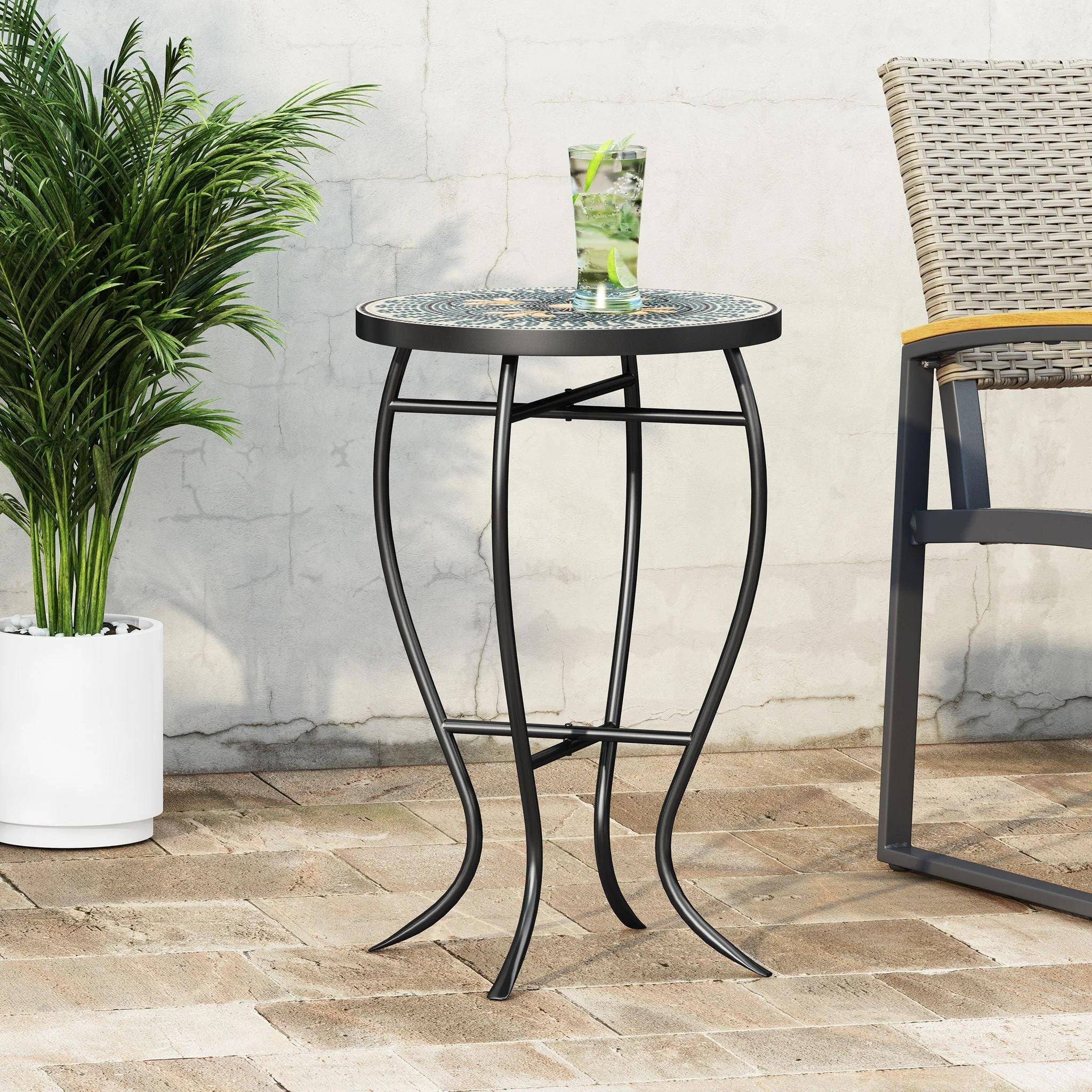 Outdoor Side Table With Tile Mosaic Table Top - Black - Image 2