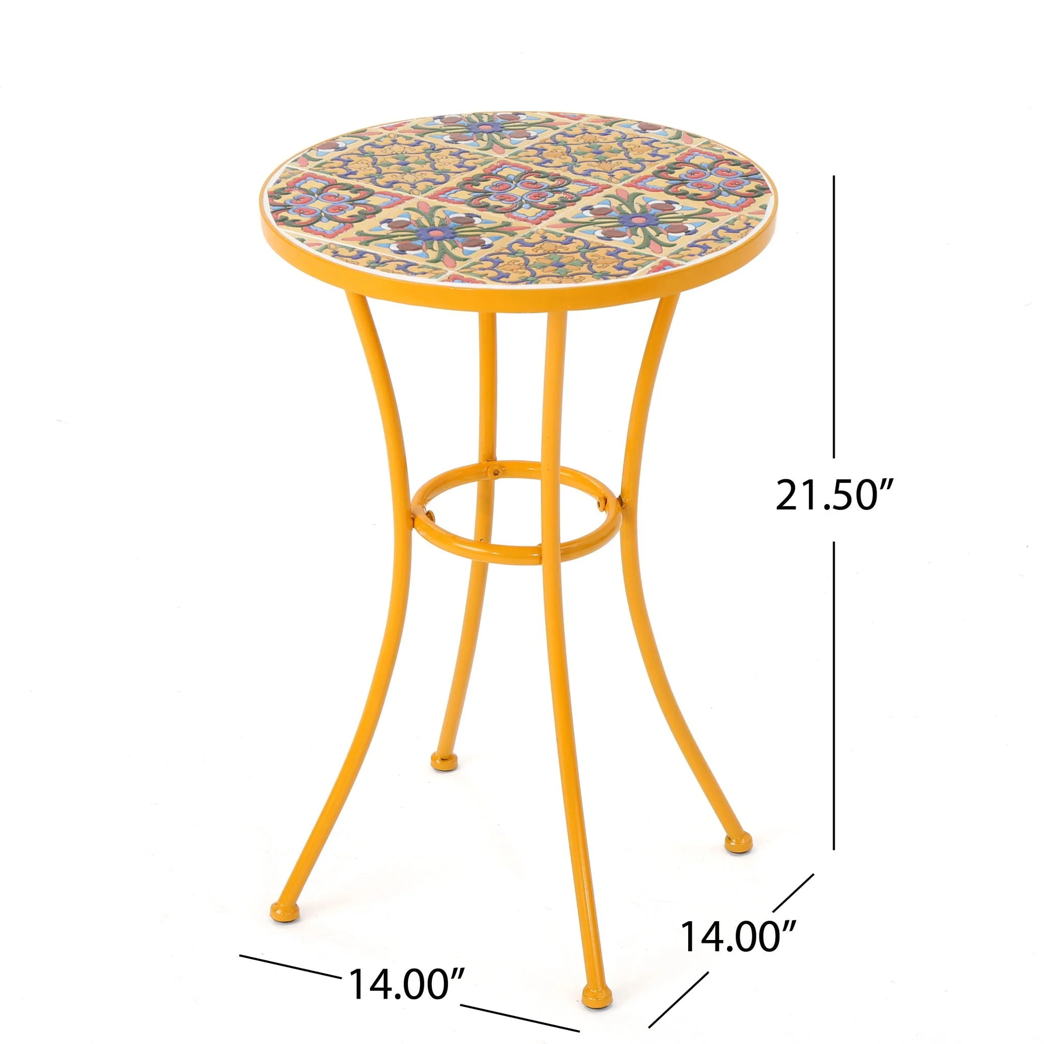 Outdoor Side Table With Tile Mosaic Table Top - Yellow - Image 2