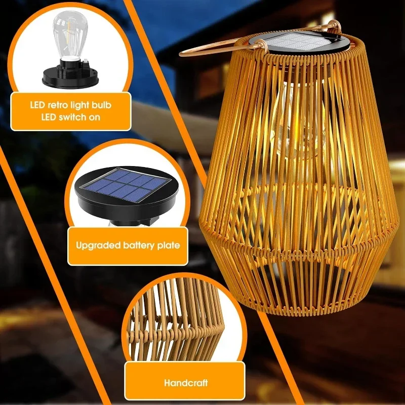 Outdoor Solar Hanging Lights Waterproof Woven Lanterns for Garden Yard - Image 3